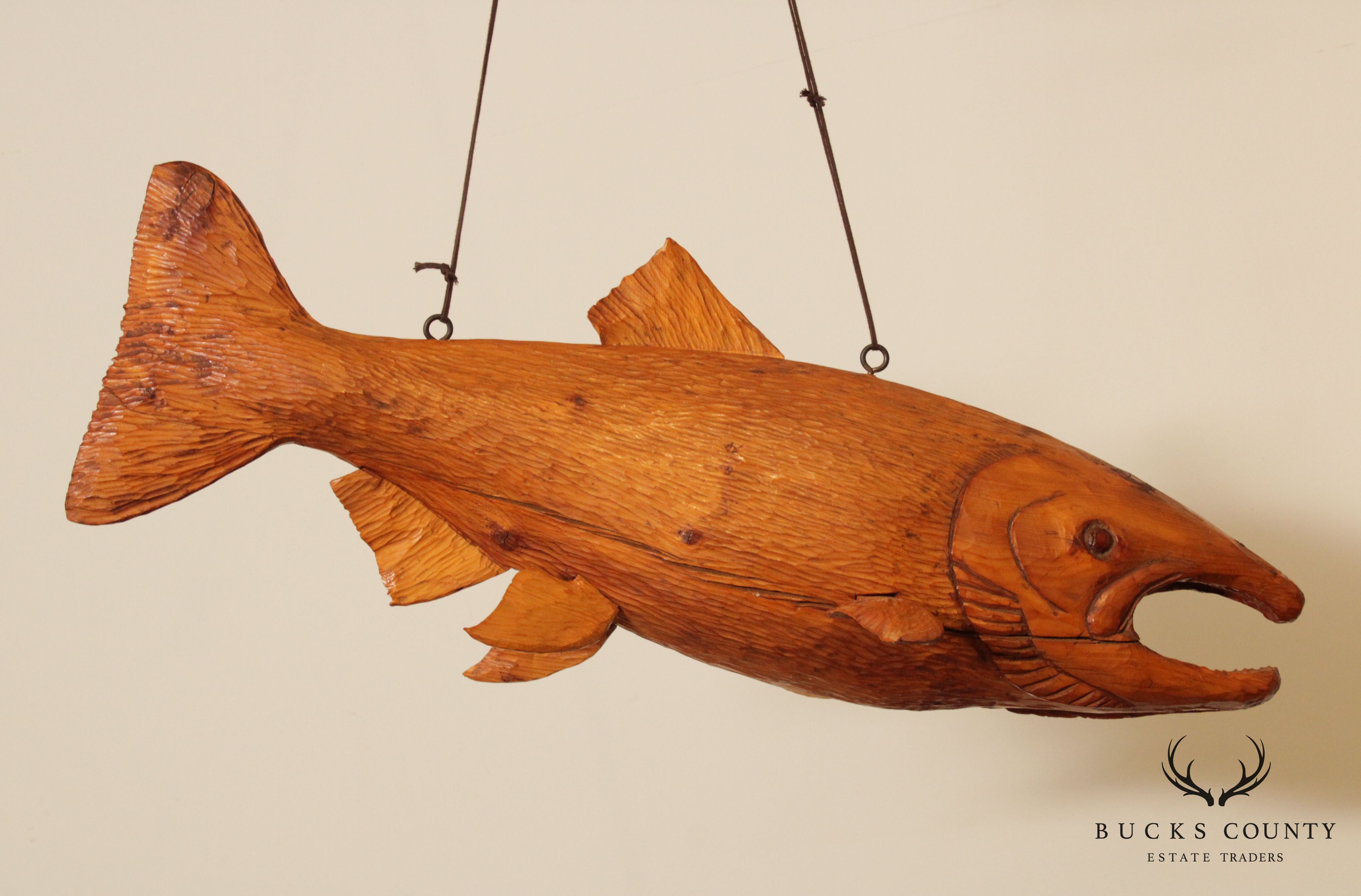 Vintage Rustic Wood Carved Salmon