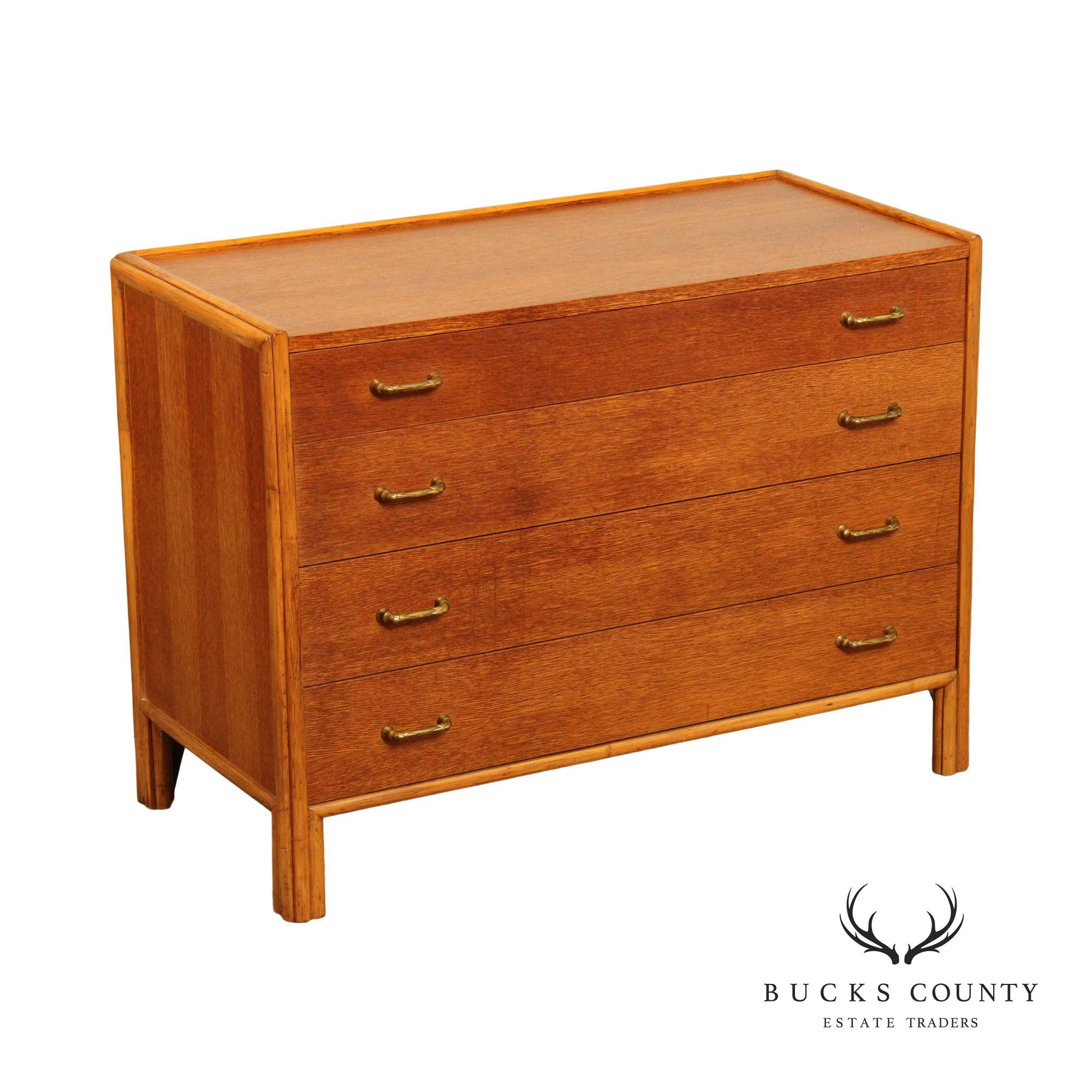 McGuire Mid Century Modern Rattan and Oak Single Dresser Bachelor Chest