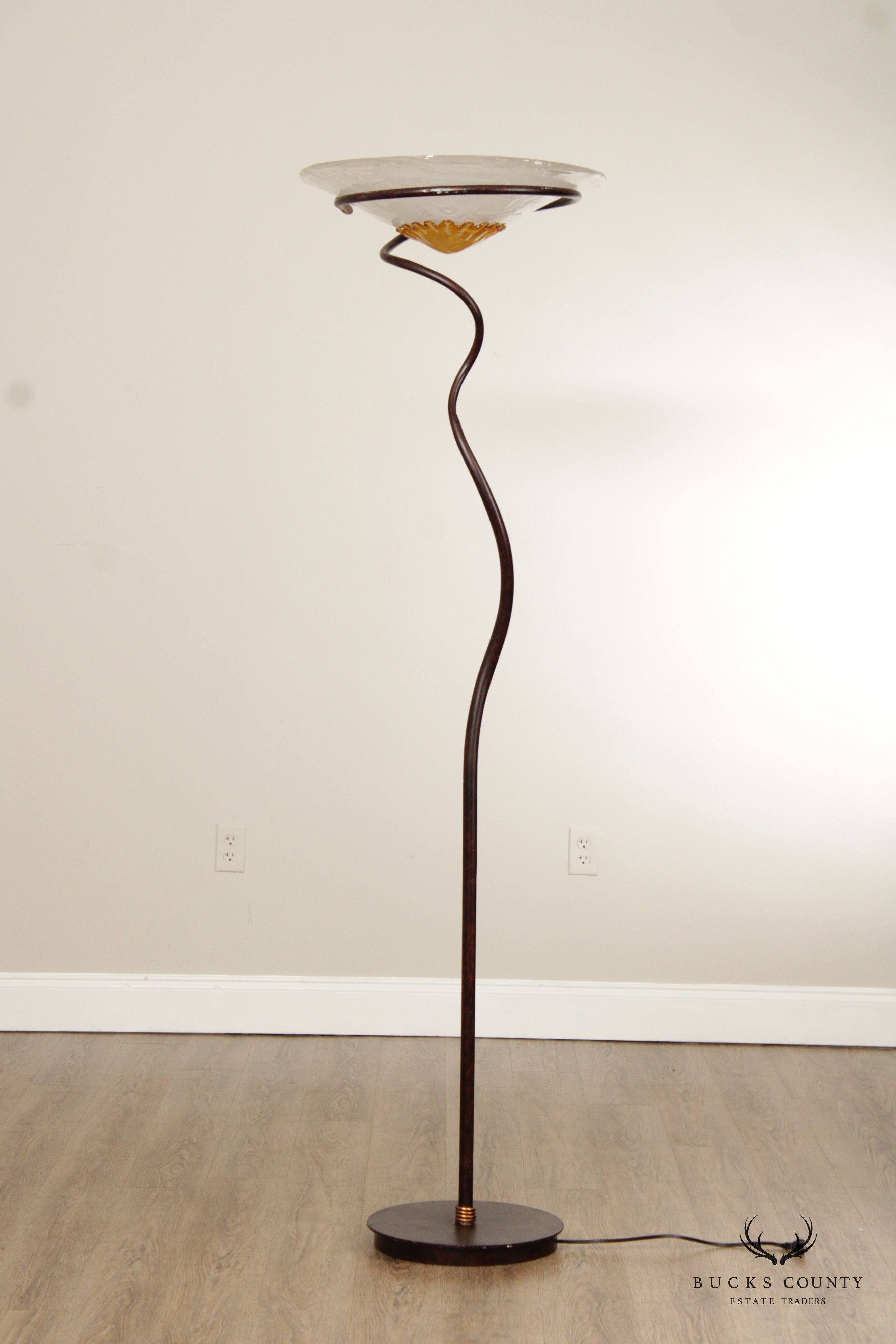 Italian Style Contemporary Steel and Glass Floor Lamp