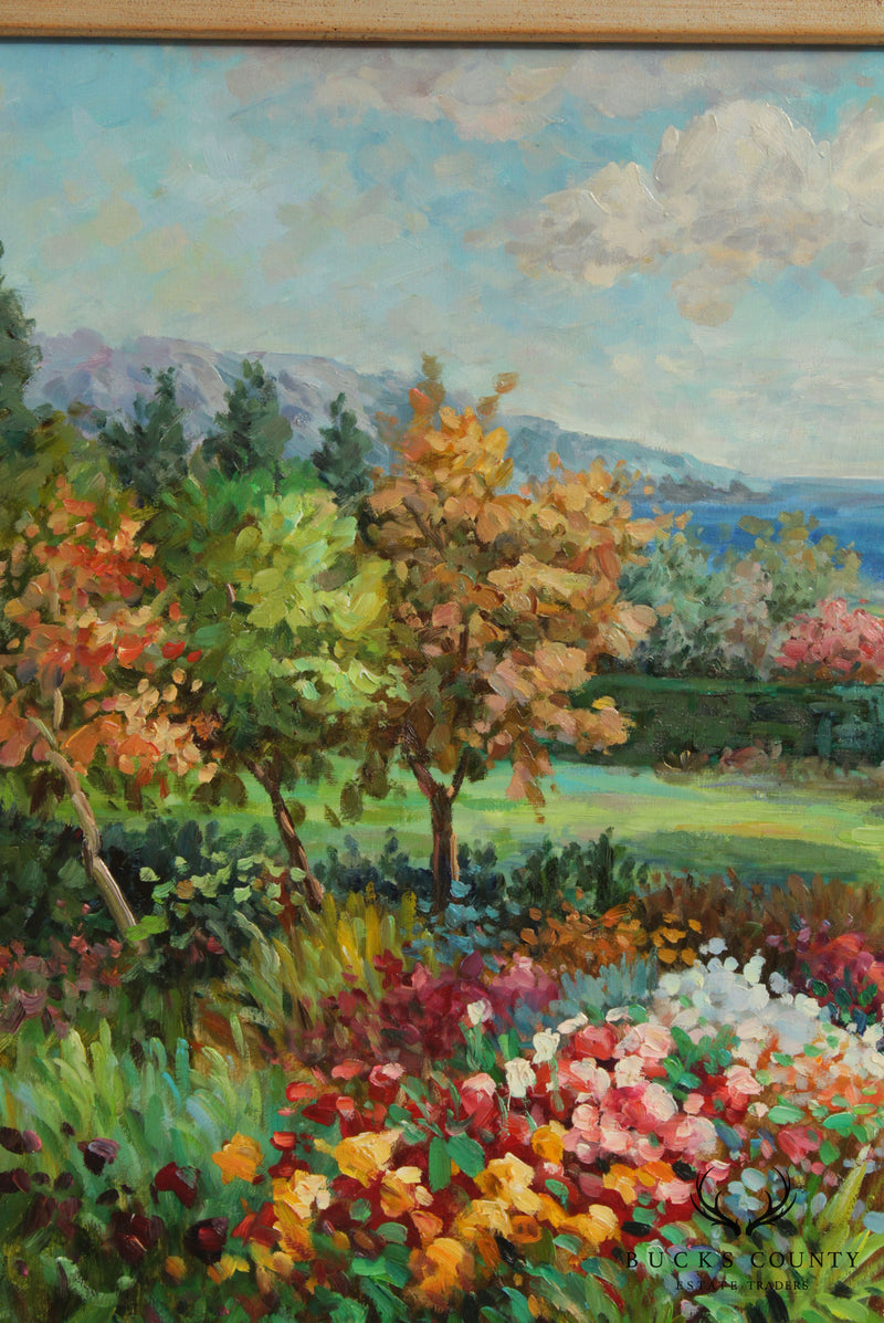 Vintage Impressionist Garden Landscape Oil Painting Signed