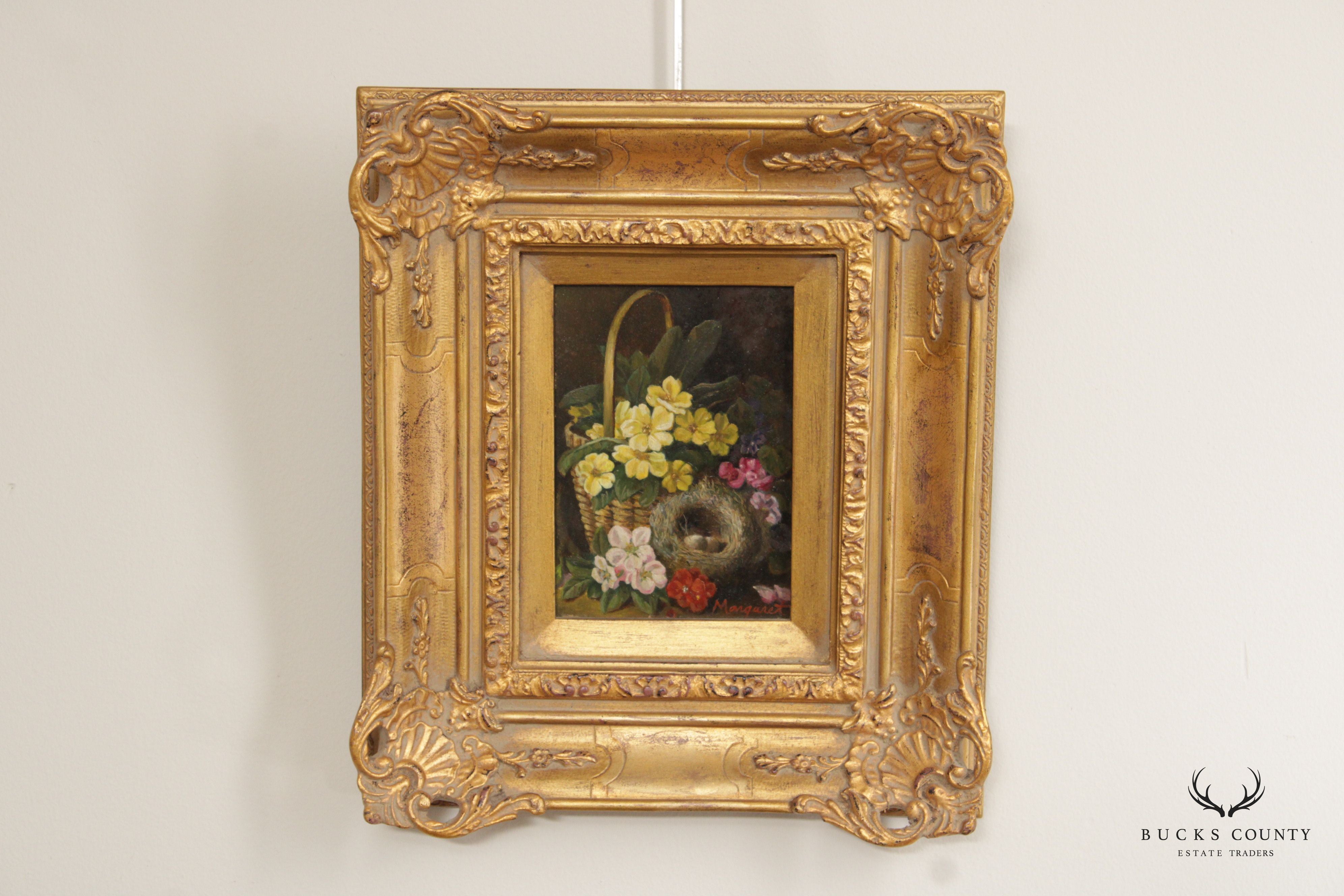 Traditional Floral Still Life Oil on Board, Signed 'Margaret'