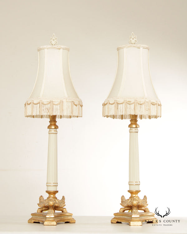 Lenox Lighting by Quoizel Pair of Porcelain and Giltwood Columnar Table Lamps