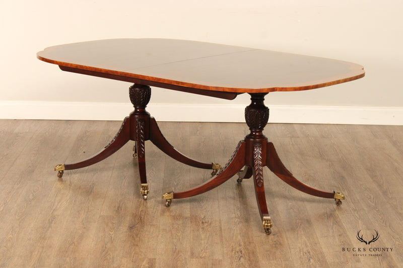 Baker Historic Charleston Banded Mahogany Double Pedestal Dining Table