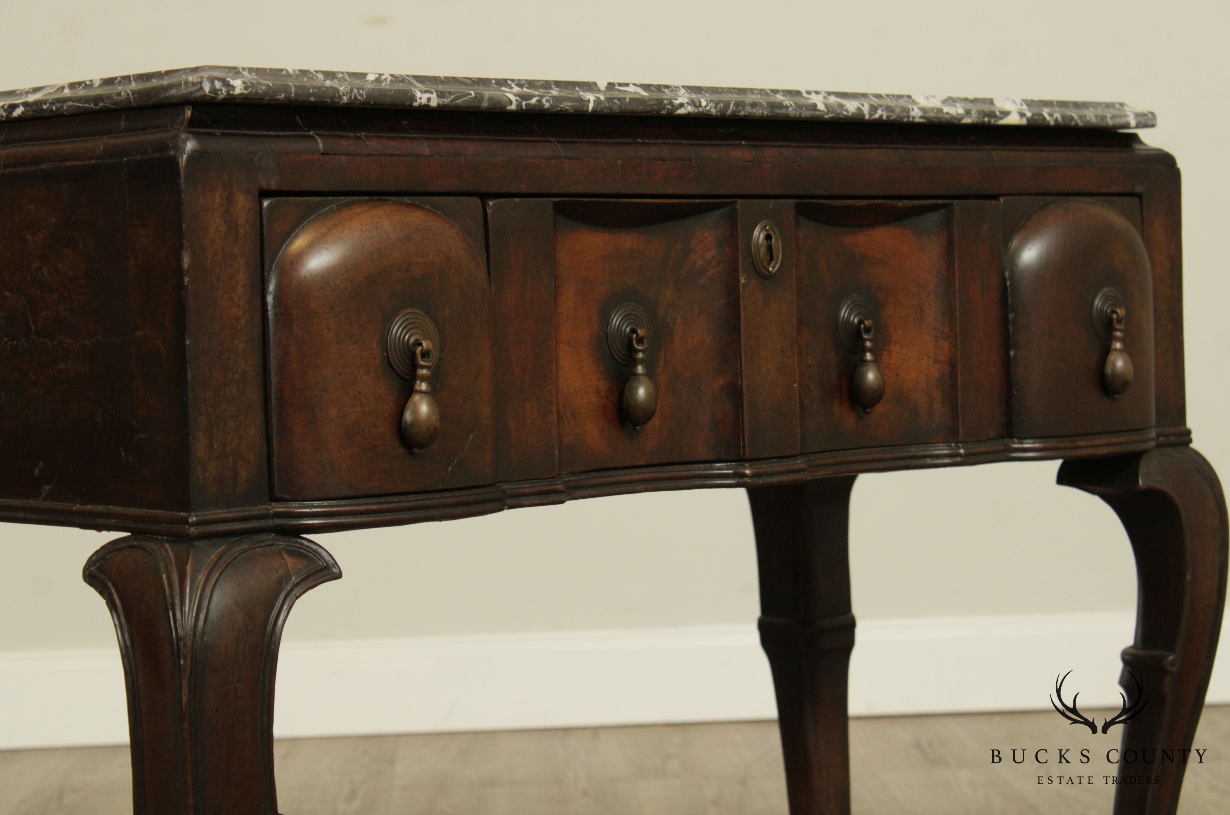 18th Century Antique English Walnut Jacobean Marble Top Console, Lowboy