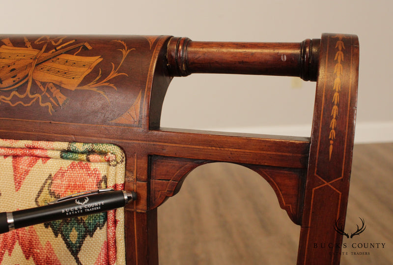 Antique Eglantine Marquetry Inlaid Pair Walnut Armchairs