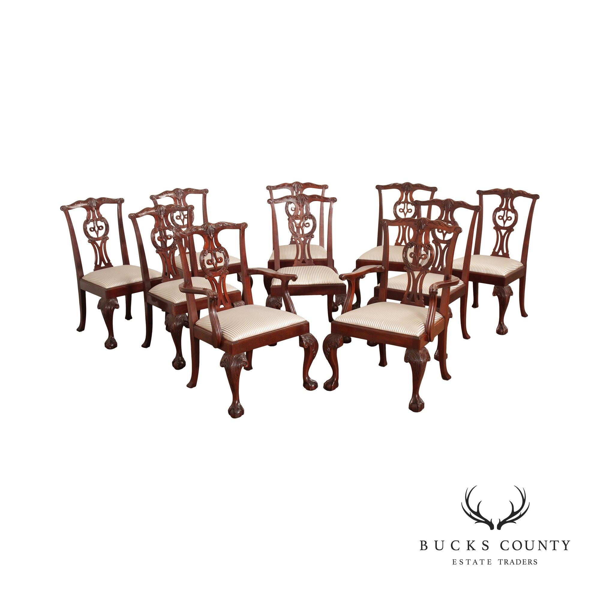 Baker Chippendale Style Set of Ten Carved Mahogany Dining Chairs