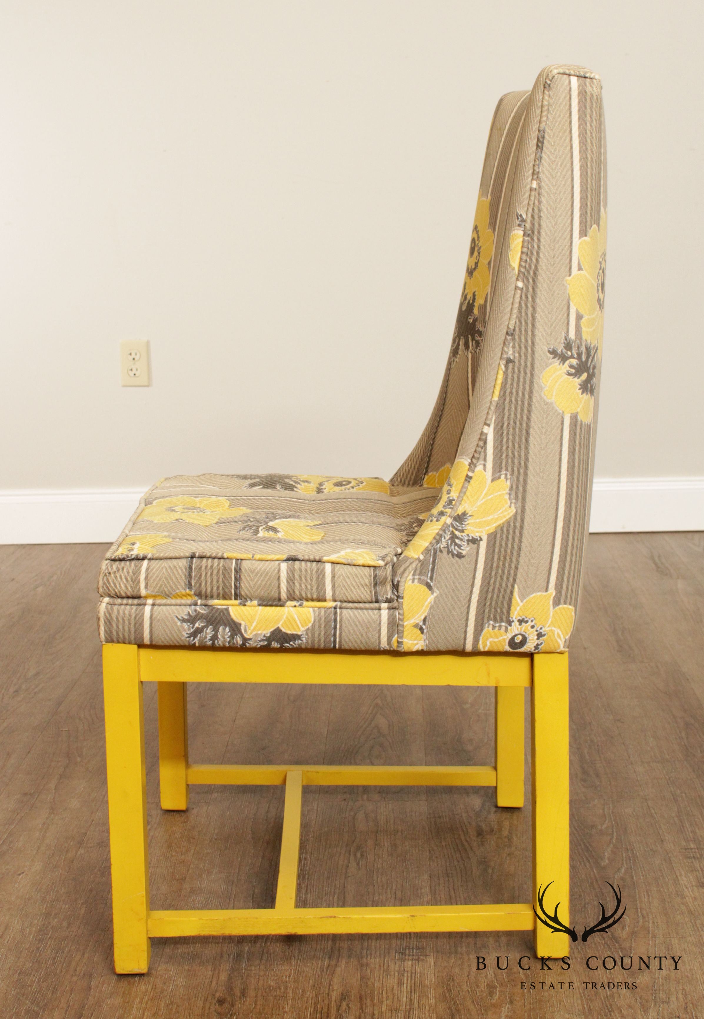 Dorothy Lerner Mid Century Yellow Frame Custom Upholstered Set 4 Dining Chairs