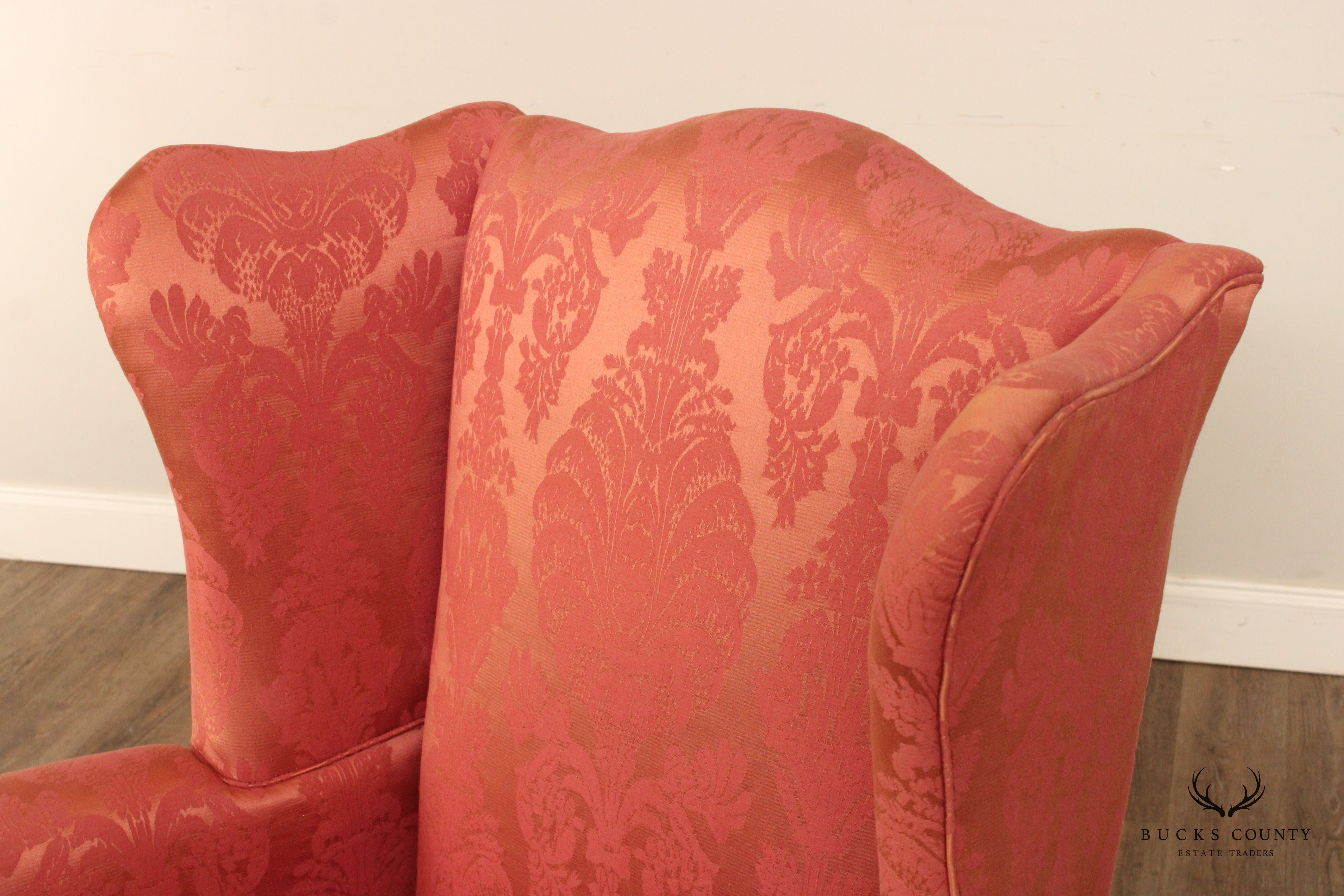 Chippendale Style Custom Upholstered Wing Armchair