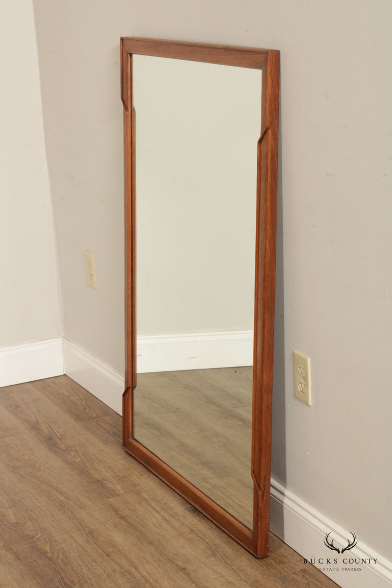 Mid Century Modern Vintage Walnut Carved Rectangular Wall Mirror