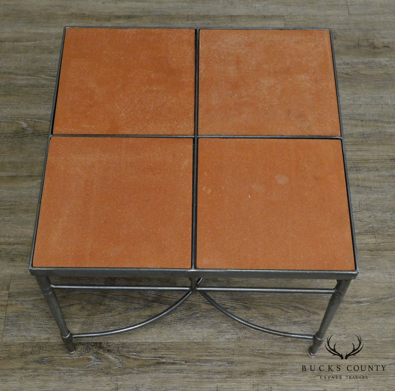 Directoire Style Quality Steel Base Square Tile Top Side Table