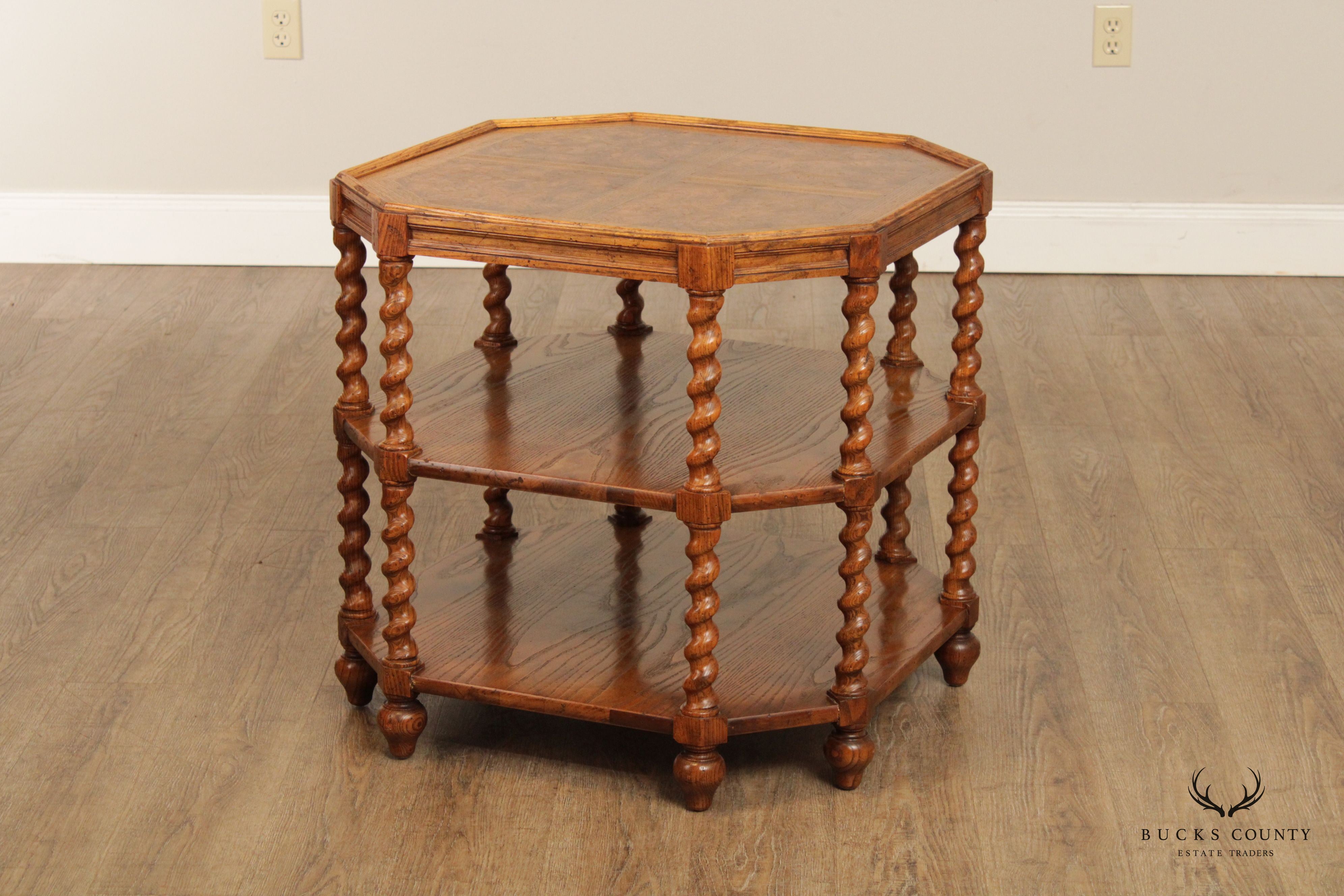 Baker Furniture Jacobean Style Oak Three-Tier Open Low Bookshelf