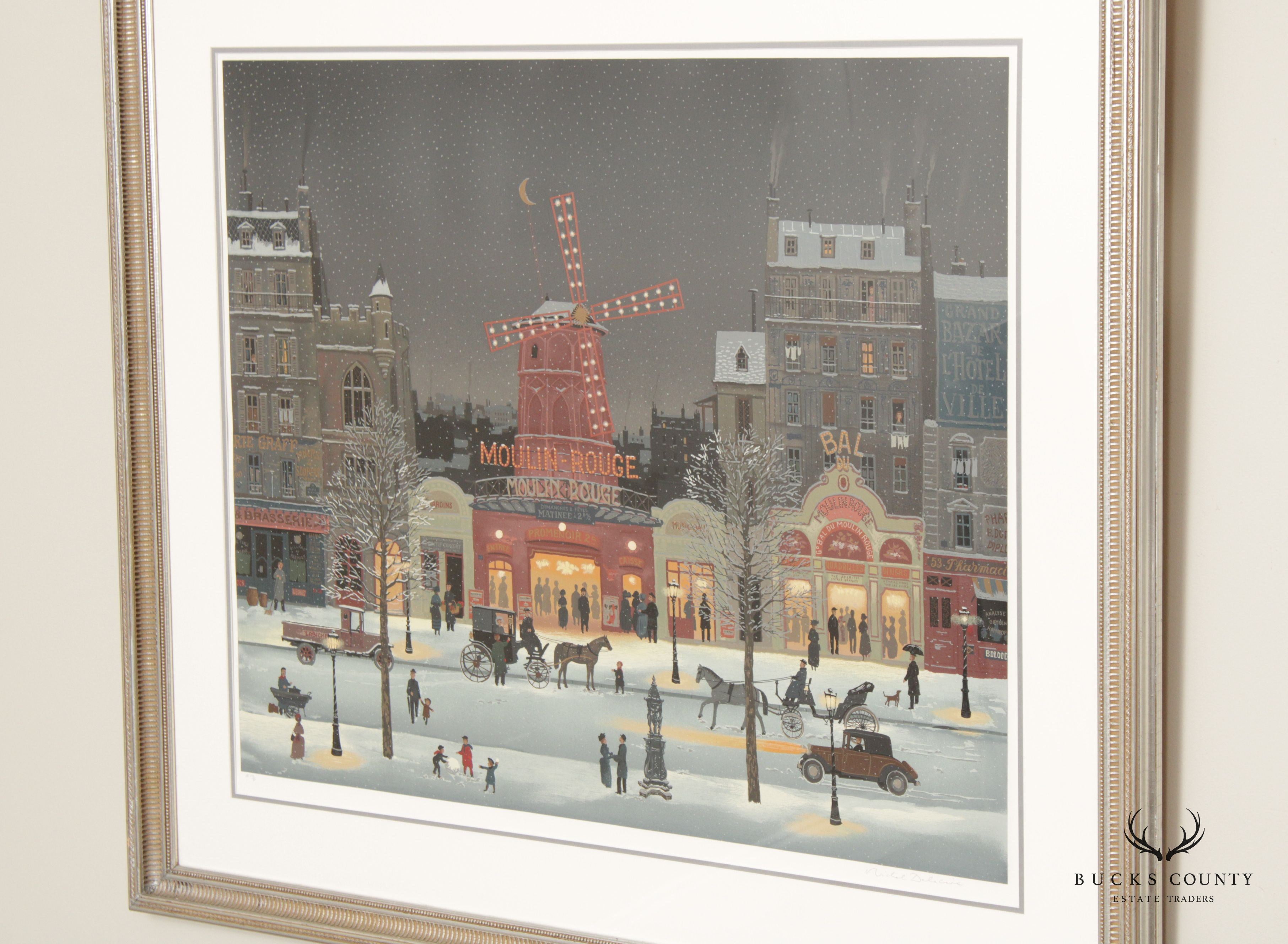 Michel Delacroix Original Epreuve D’artiste (Artist Proof)  Large Framed Lithograph 'Moulin Rouge Sous la Neige'