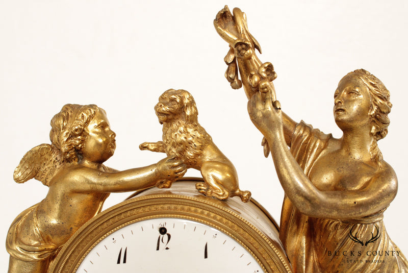 Louis XVI Style Figural Gilt-Bronze and Marble Mantel Clock