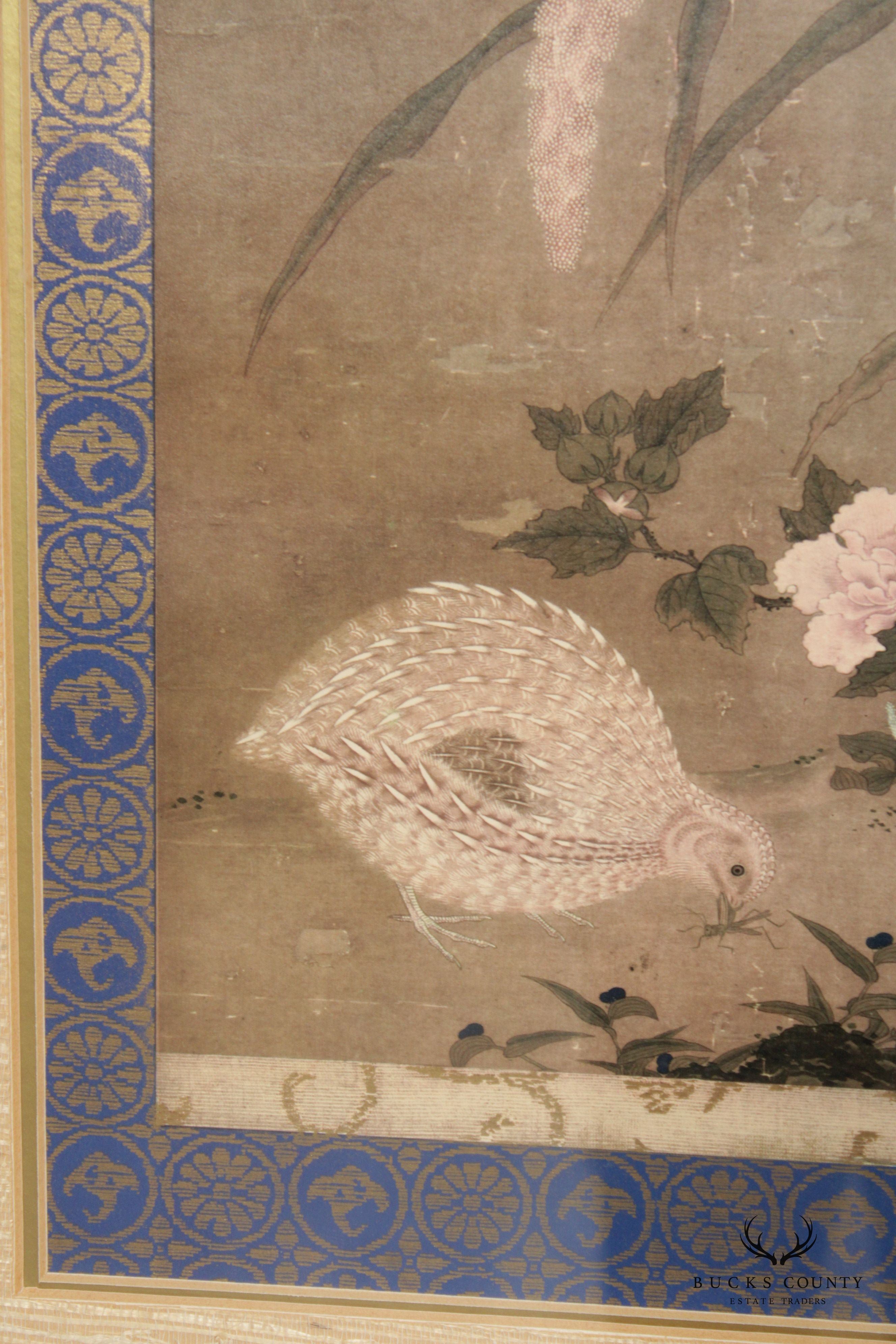 Tosa Mitsuoki Vintage 'Quails and Flowers' Framed Art Print