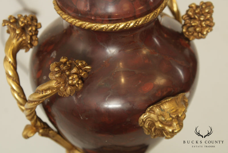 Antique French Red Marble Urn Cassolette Lamp