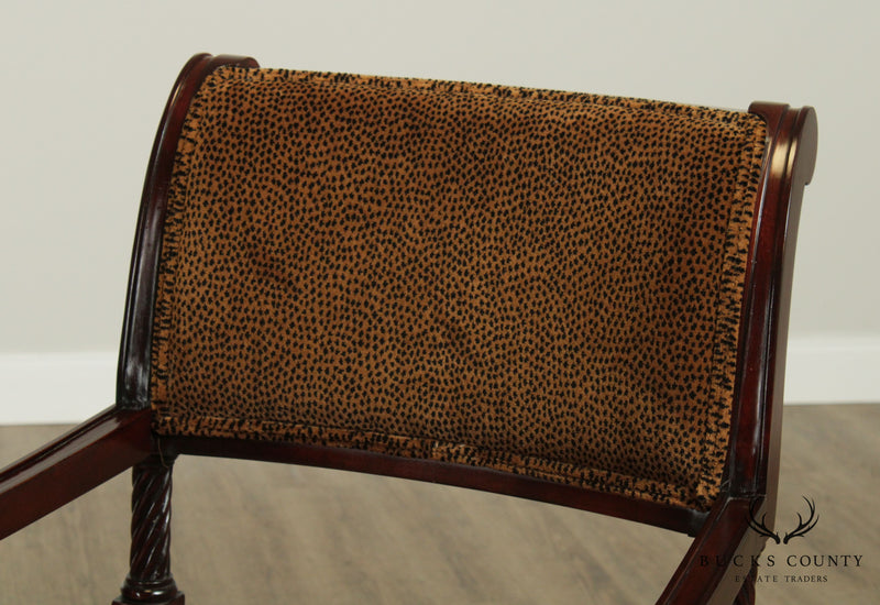 Bassett Regency Style Cheetah Print Pair Armchairs