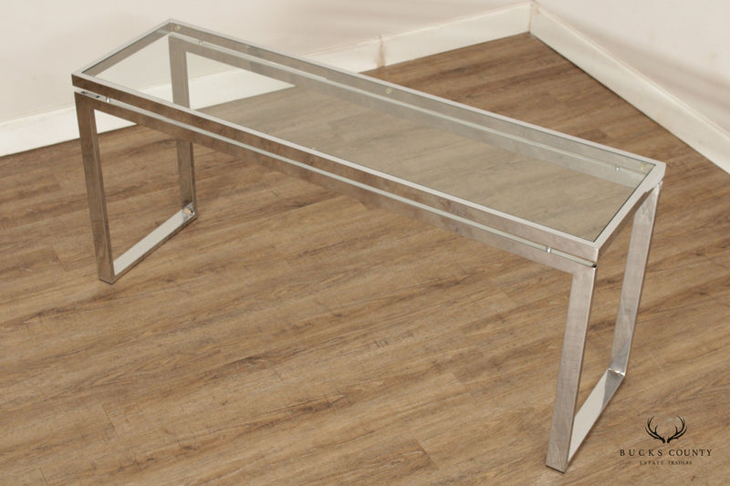 Modern Chrome Glass Top Console Table
