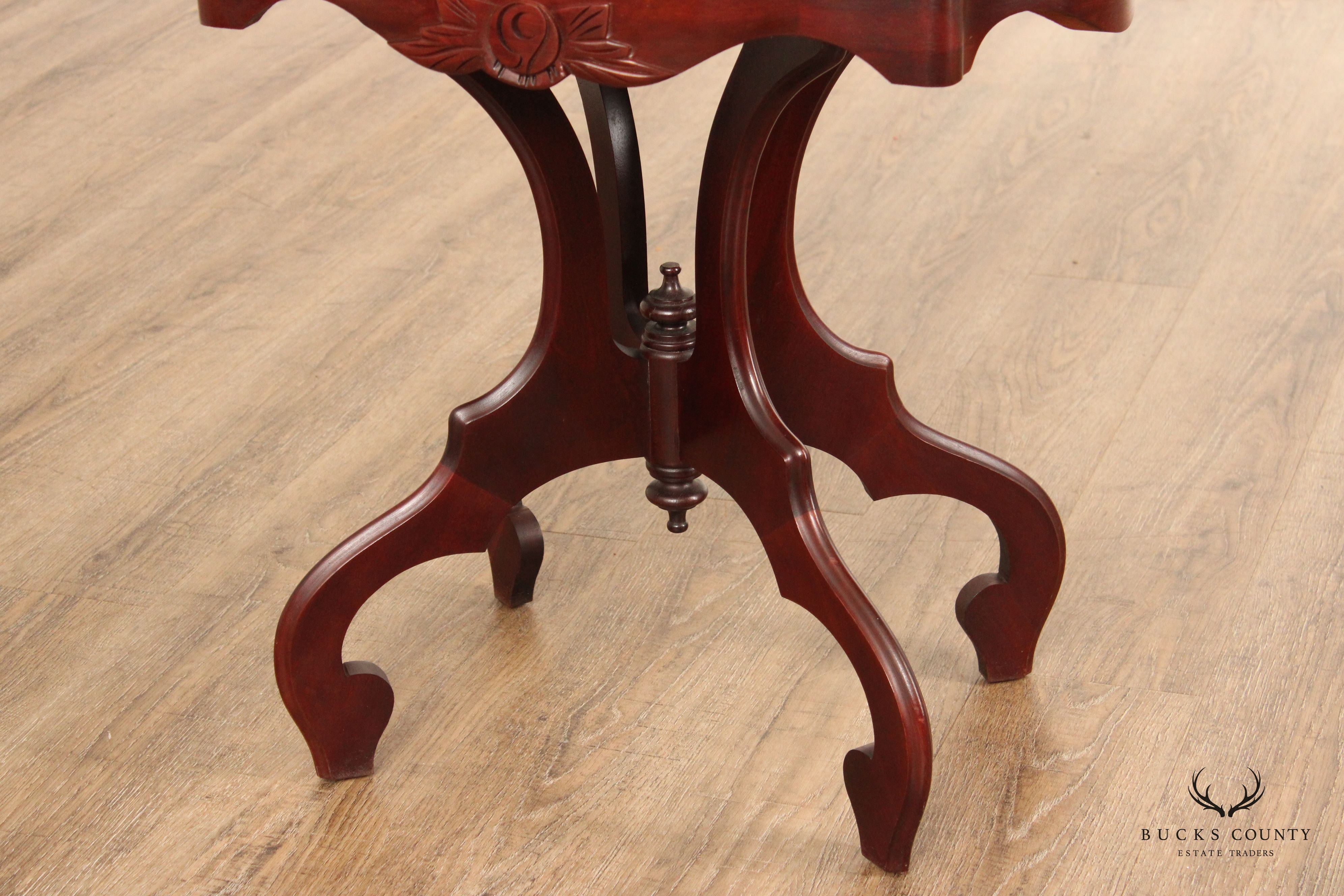 Victorian Style Italian Marble Top Carved Mahogany Side Table