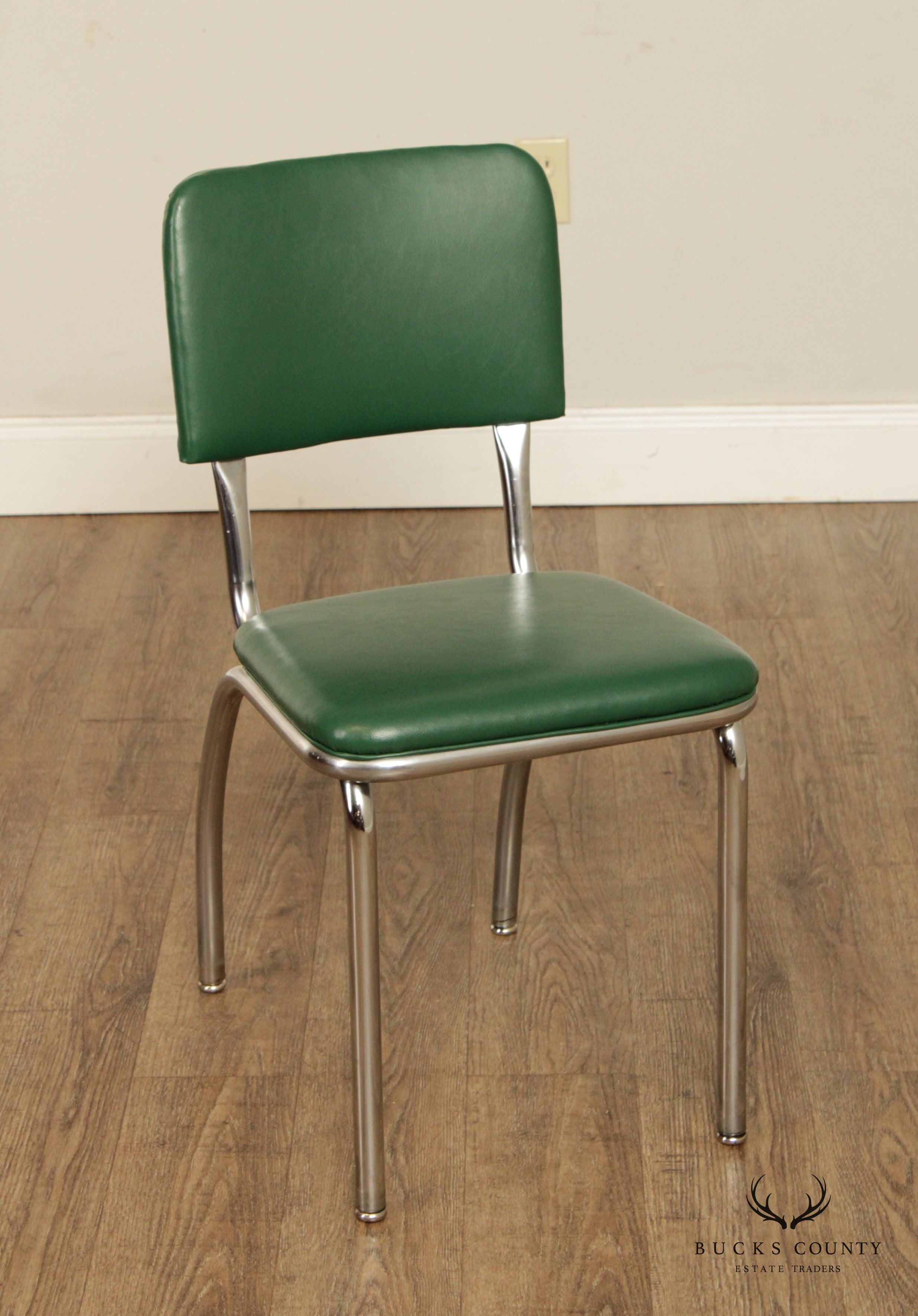 Royal Metal 1950s Vintage Chrome and Green Vinyl Side Chair