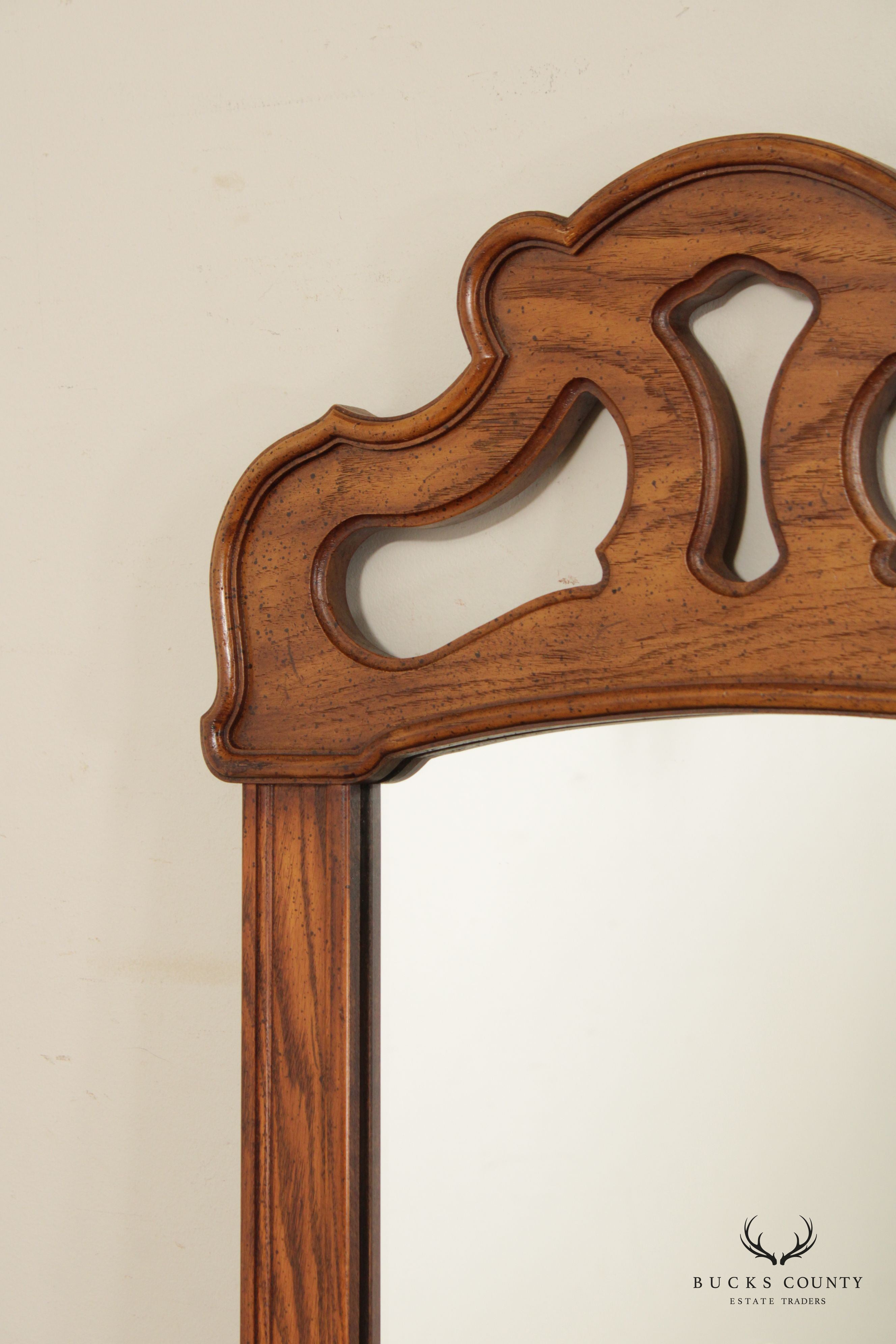 French Provincial Style Pair Of Oak And Pecan Frame Wall Mirrors