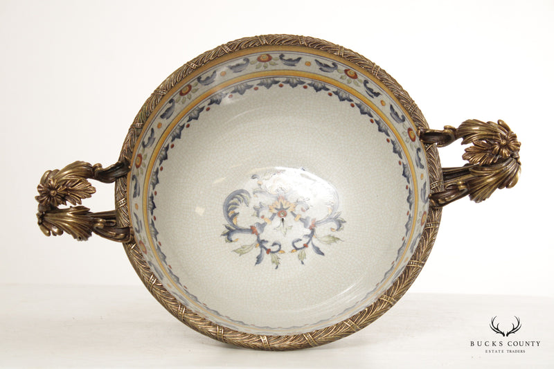 French Style Porcelain Brass Mounted Centerpiece Bowl