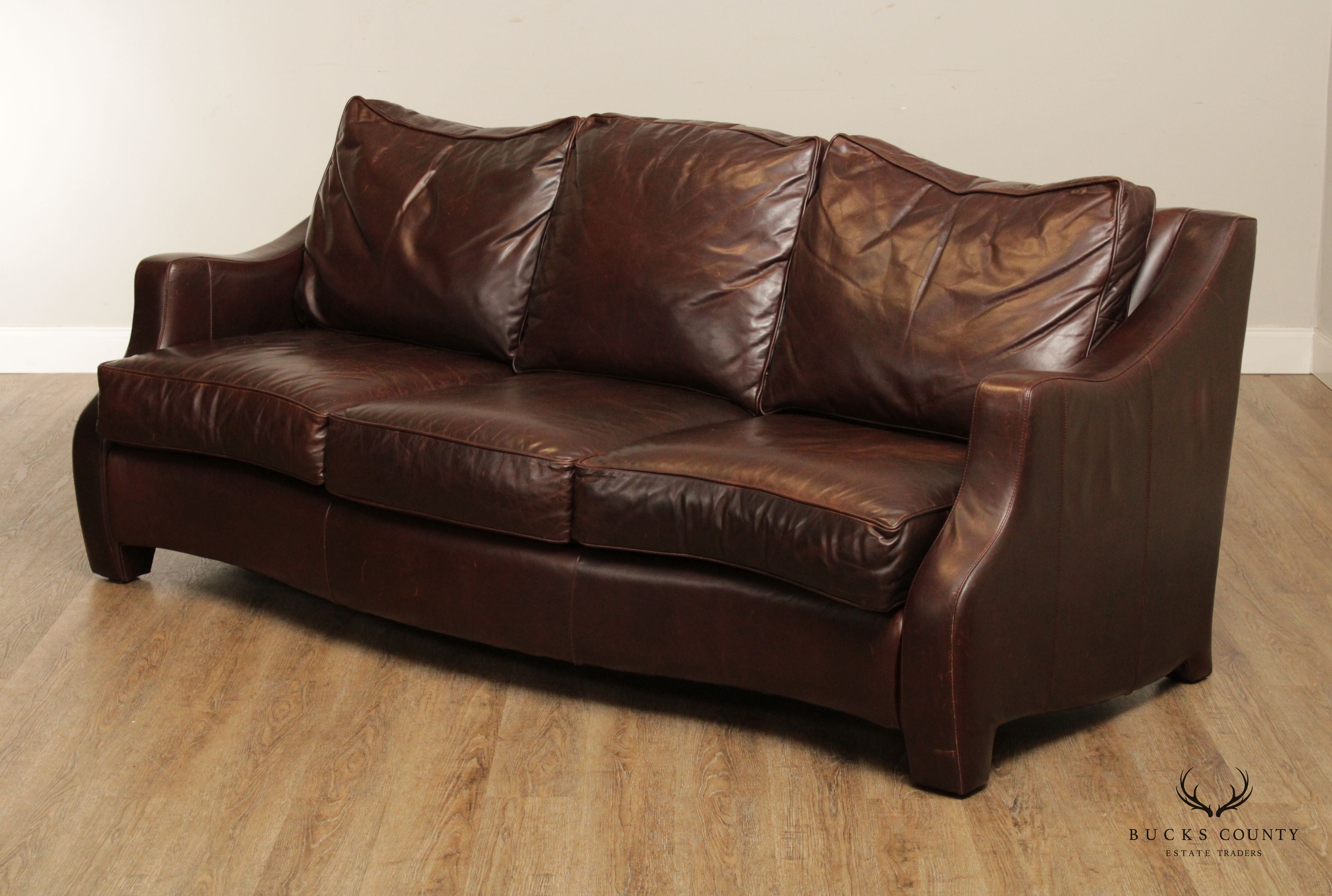 Thomasville Traditional Brown Leather Upholstered Sofa