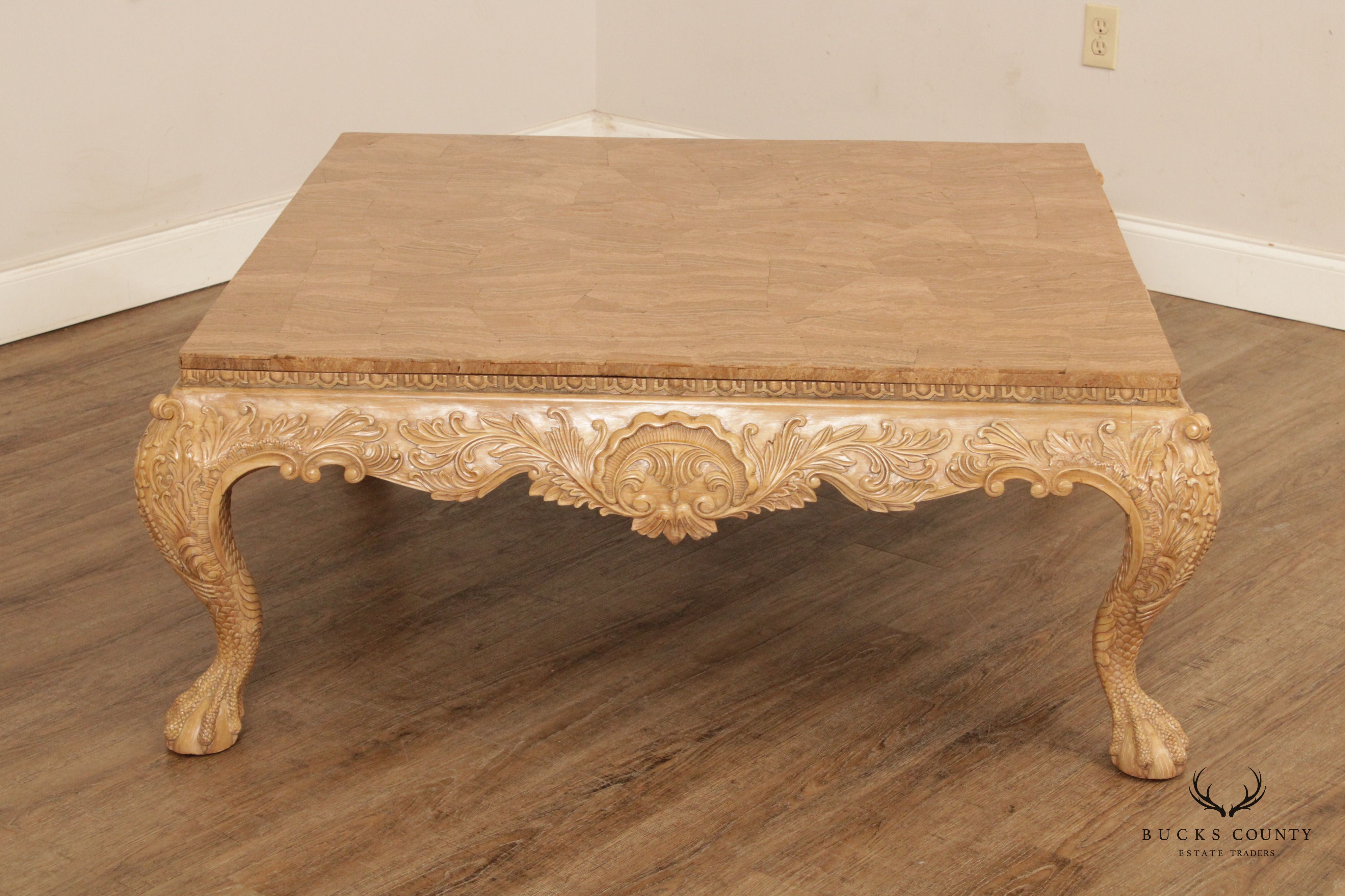 Maitland Smith Ornate Carved Square Coffee Table