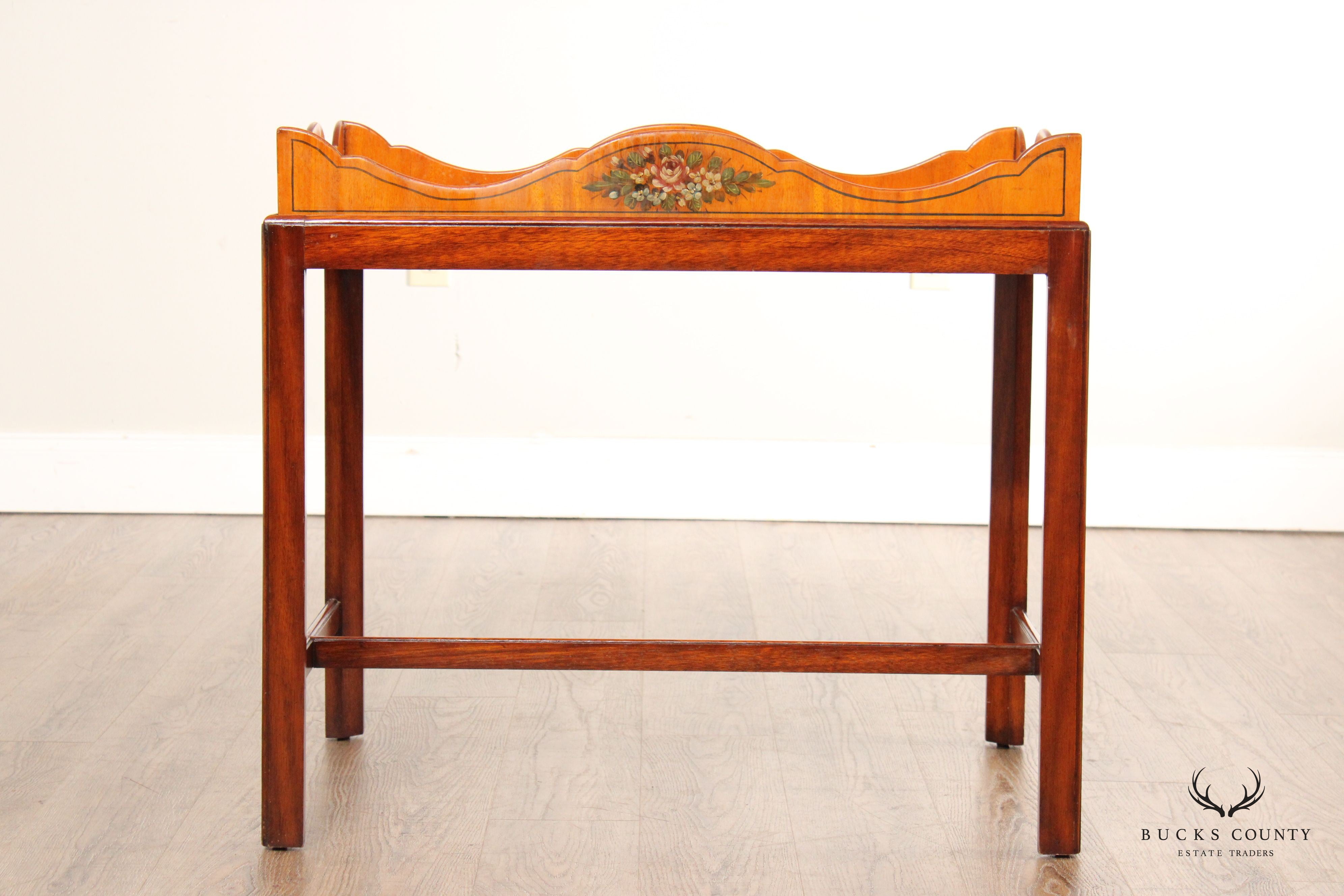 Edwardian Style Hand Painted Satinwood Tray Table