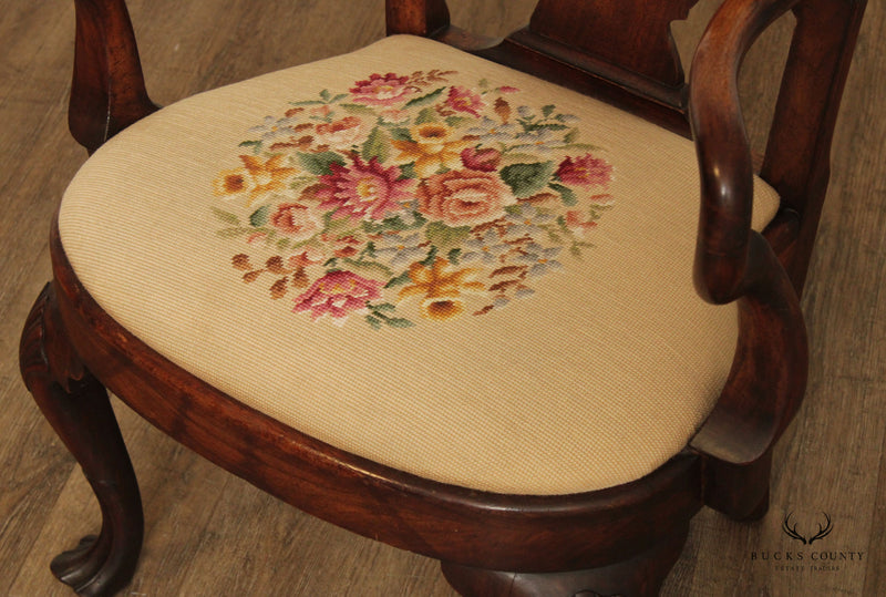 Quality Bench Made Queen Anne Style Walnut Needlepoint Arm Chair (B)
