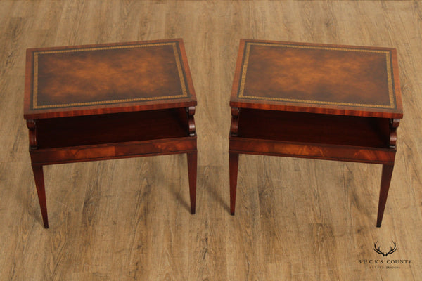 Weiman Regency Style Vintage Pair of Leather Top Mahogany Side Tables