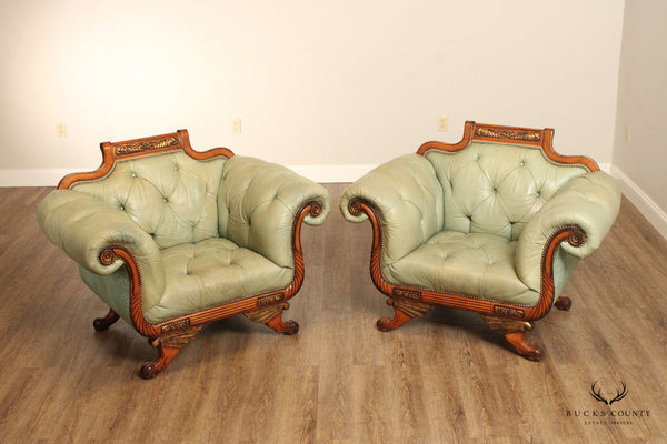 Quality Empire Style Pair of Tufted Leather Lounge Chairs