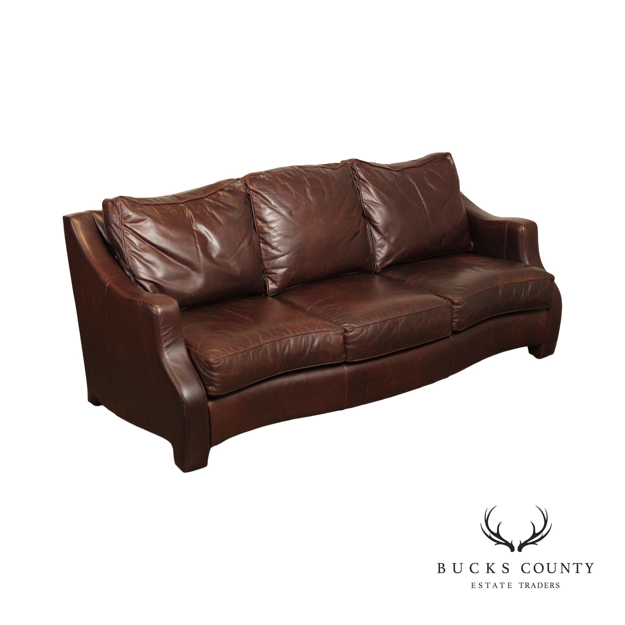 Thomasville Traditional Brown Leather Upholstered Sofa