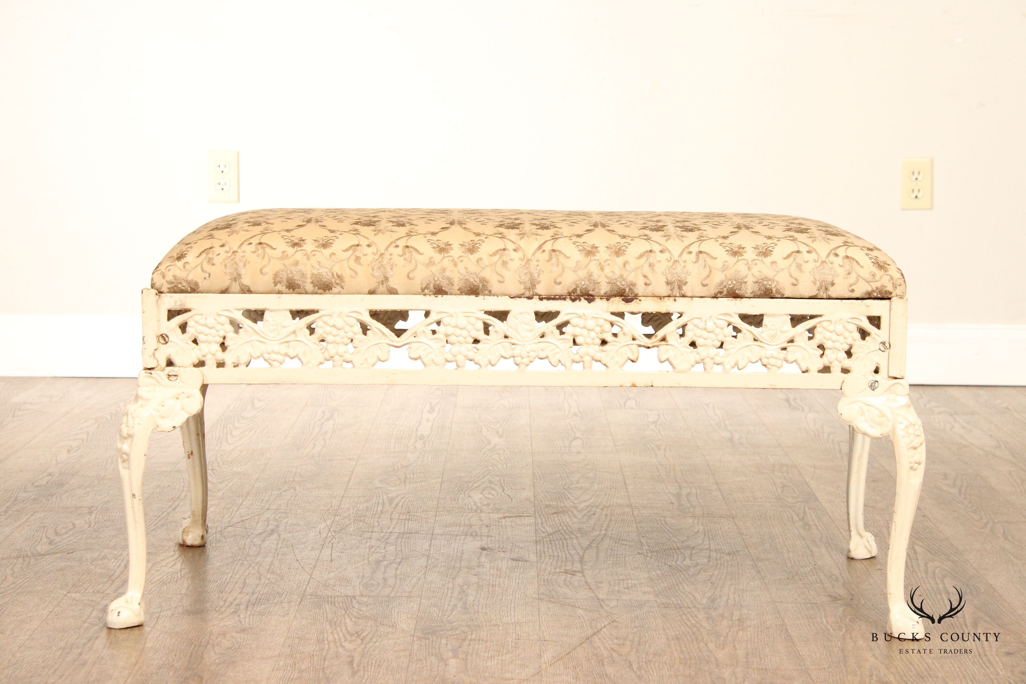 English Style Painted and Upholstered Cast Iron Bench