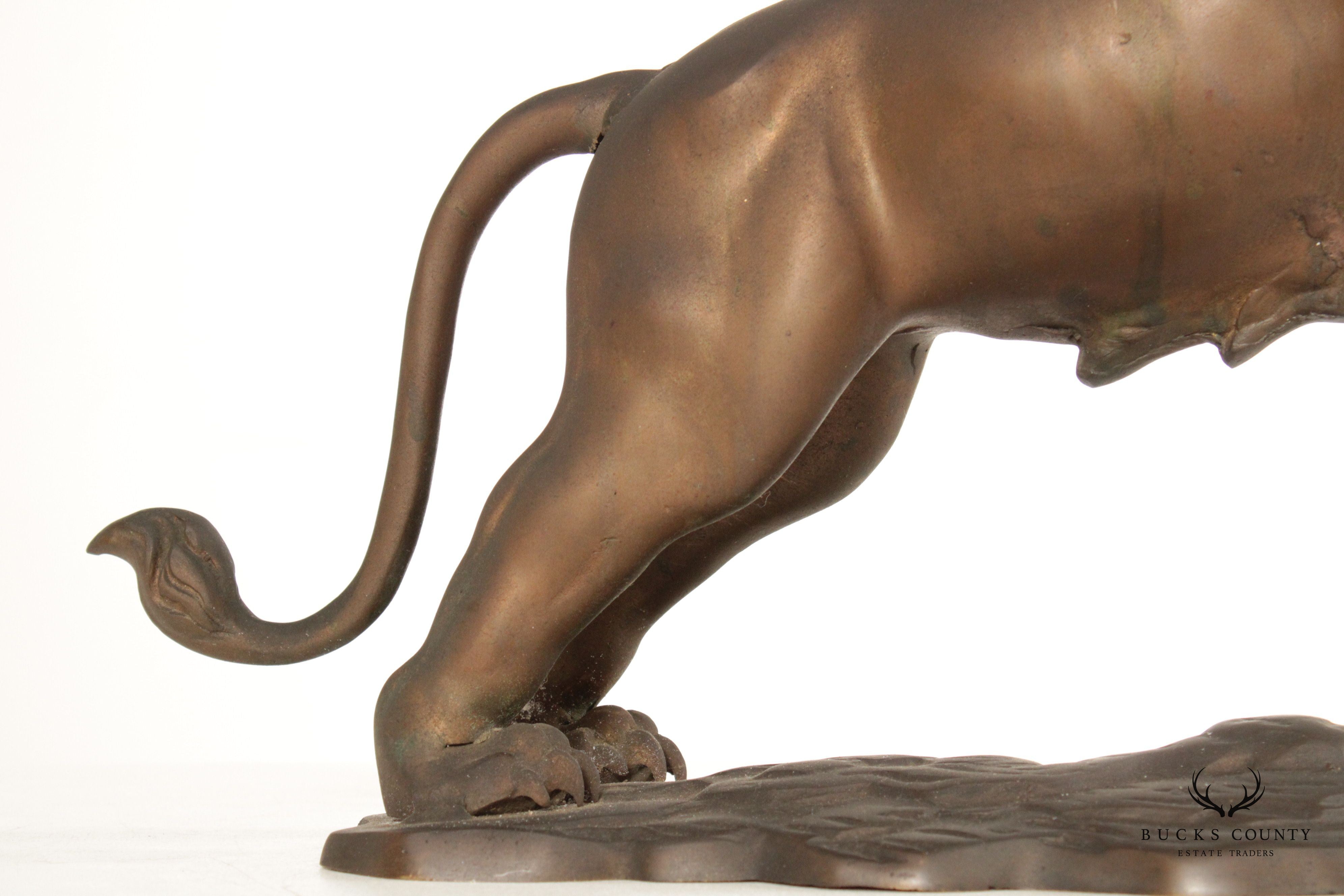 Vintage Charging Lion Cast Brass Statute