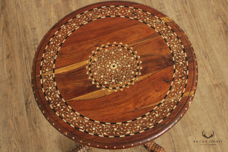Anglo Indian Style Inlaid Round Pedestal Table