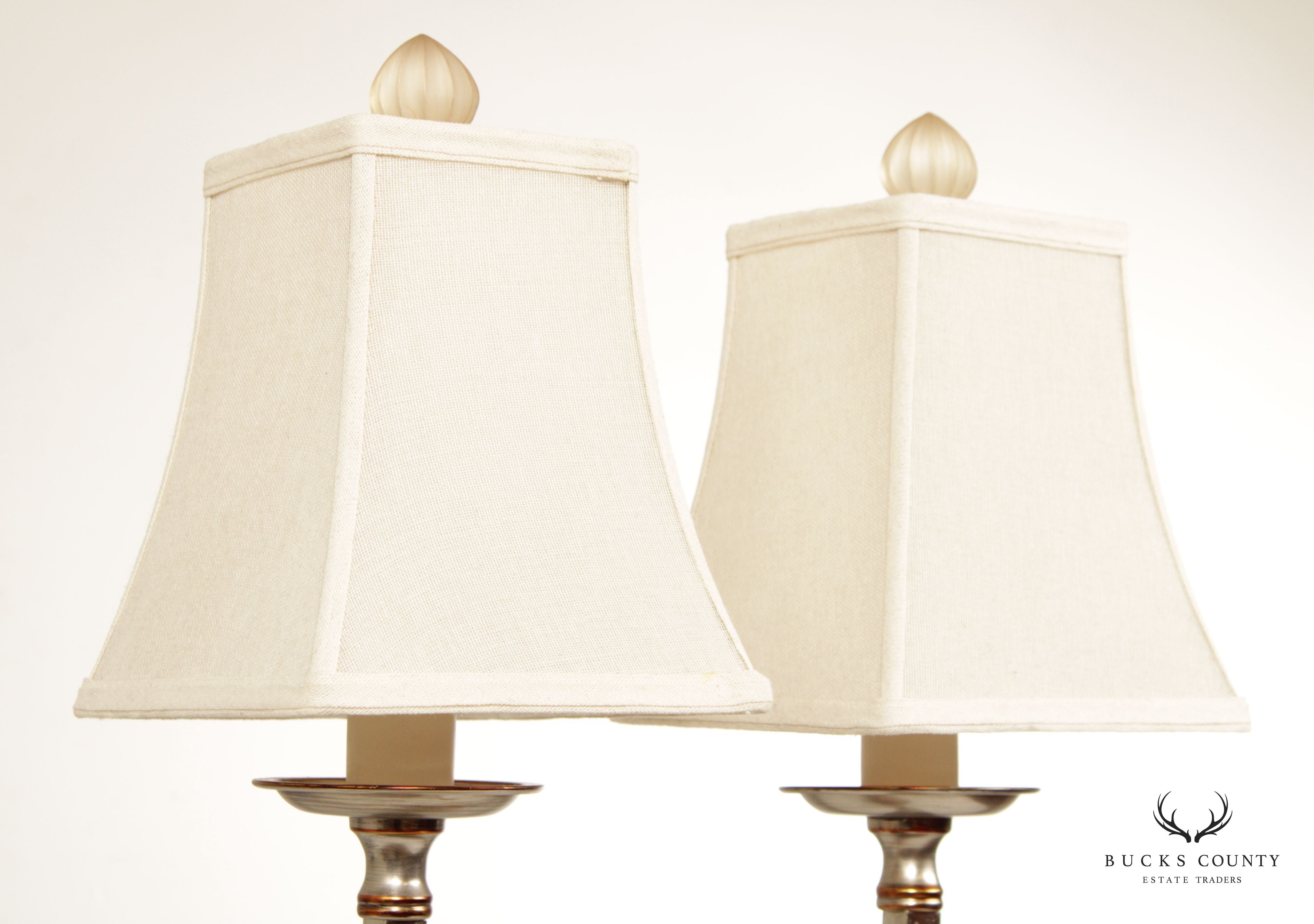 Modern Neoclassical Style Pair of Chrome Two-Light Table Lamps (C)