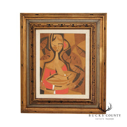 Modern Cubist Portrait of Woman Original Oil Painting by Larry Maschino
