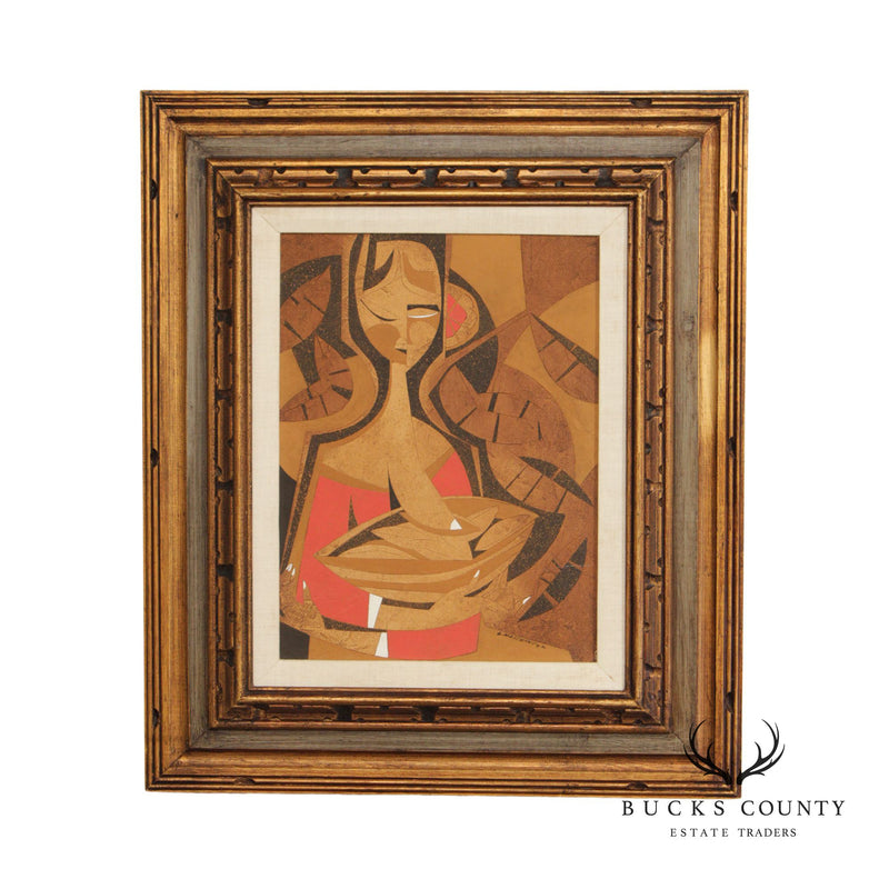 Modern Cubist Portrait of Woman Original Oil Painting by Larry Maschino
