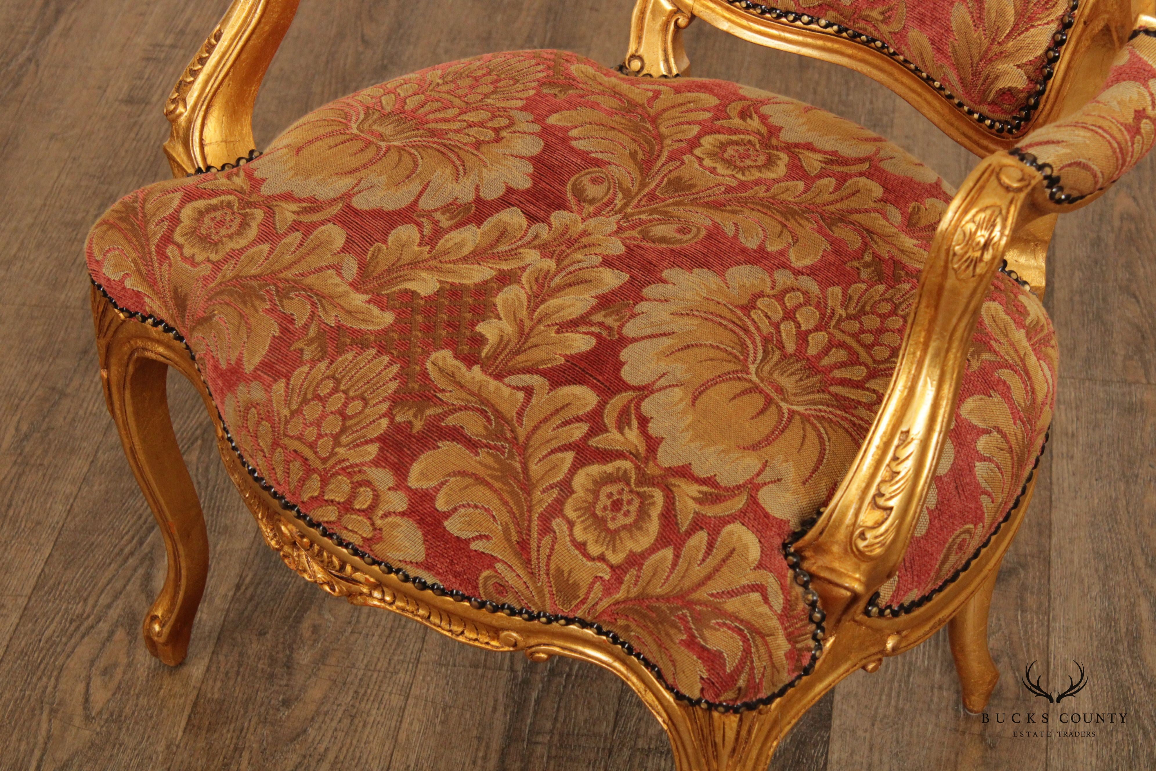 French Louis XV Style Giltwood Fauteuil Armchair