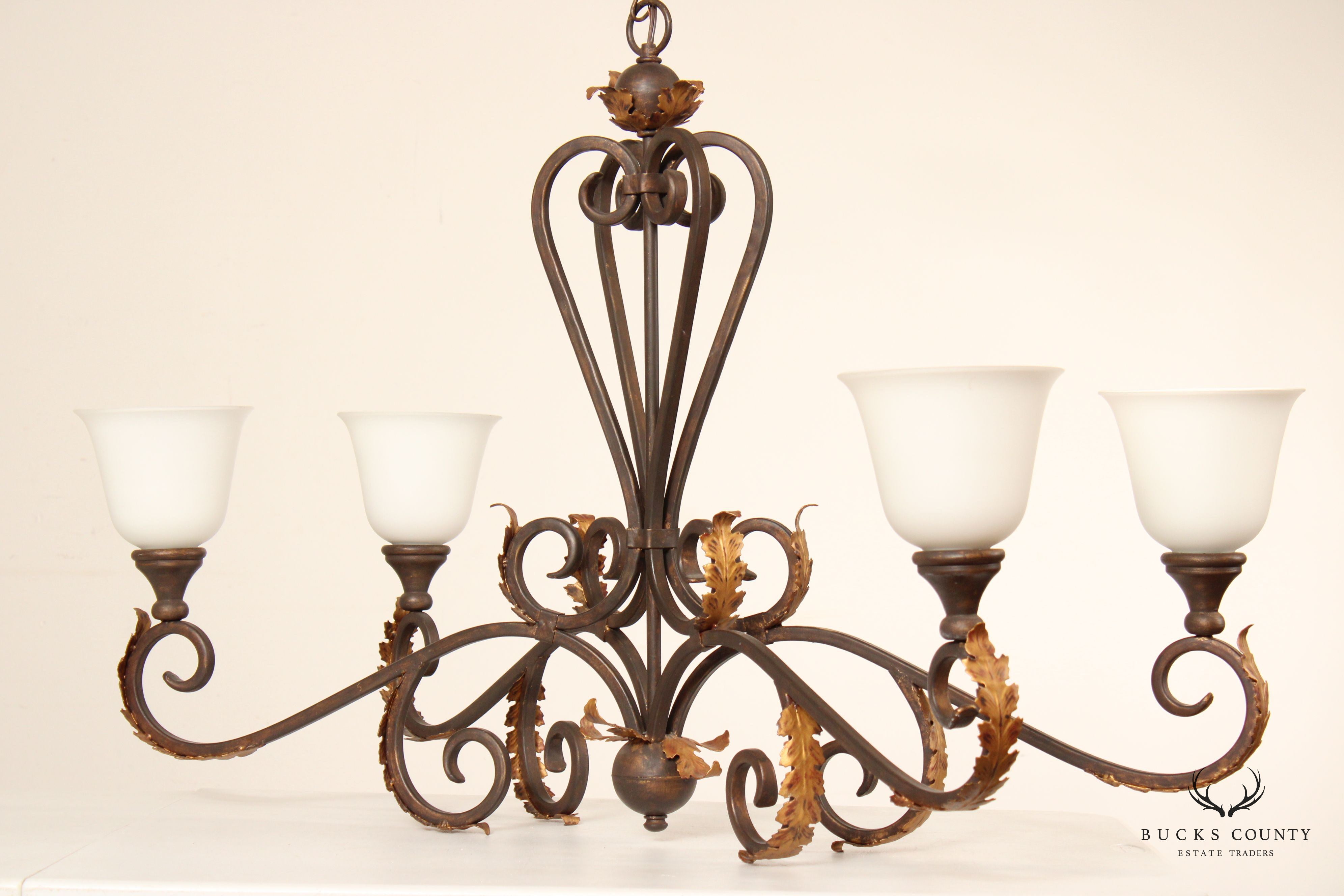 Tuscan Style Wrought Iron Four-Light Island Chandelier