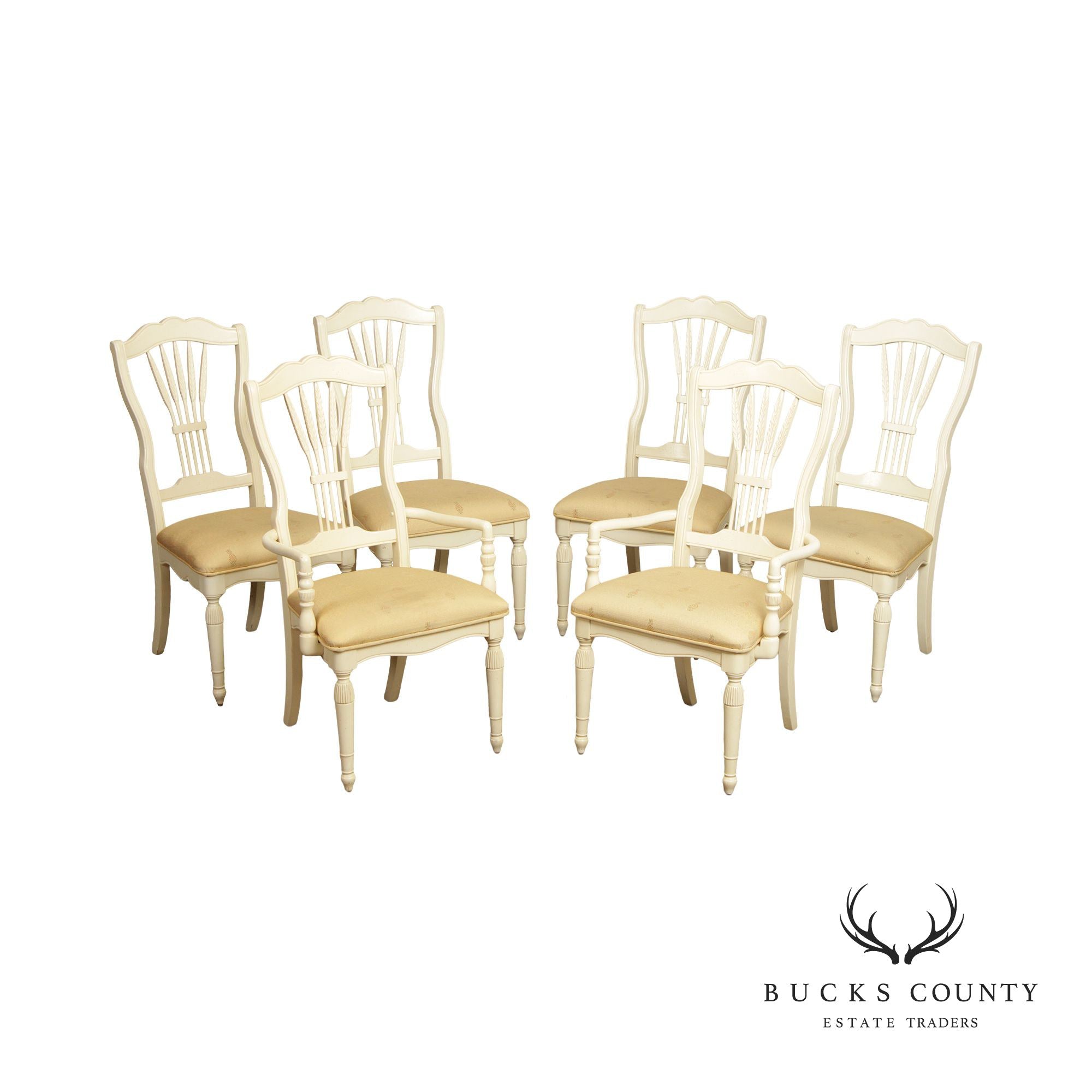 French Country Style Set 6 Painted Wheat Back Dining Chairs