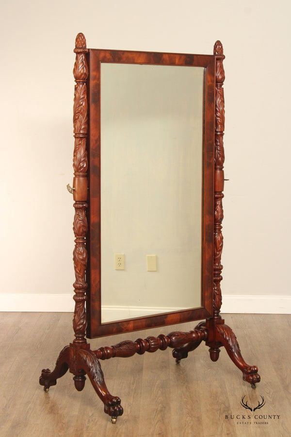 Antique American Classical Carved Mahogany Cheval Mirror