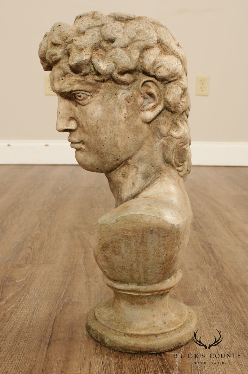 Vintage Cast Stone Garden Bust of Michelangelo's David