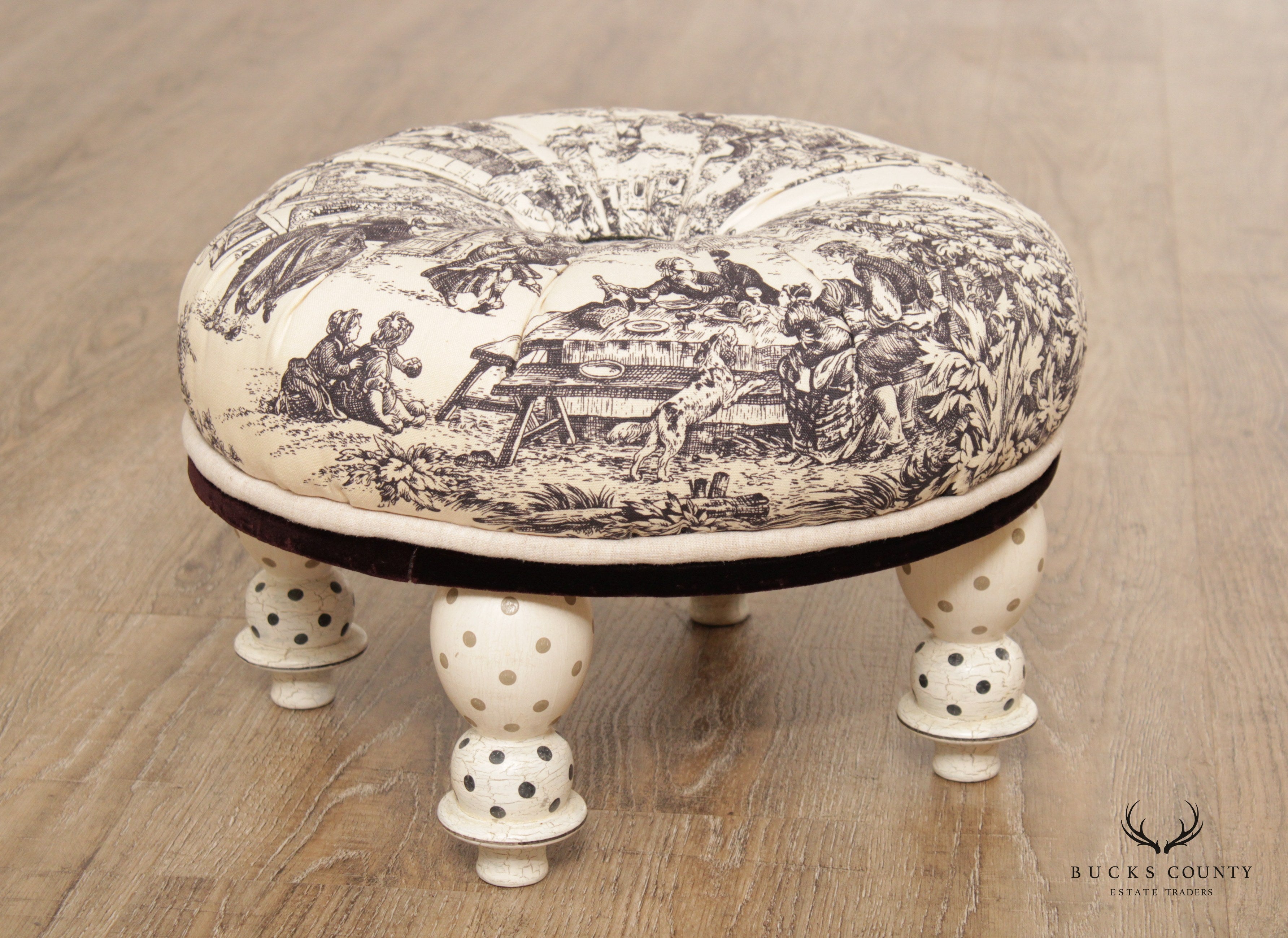 Blue Star Design French Toile Round Foot Stool