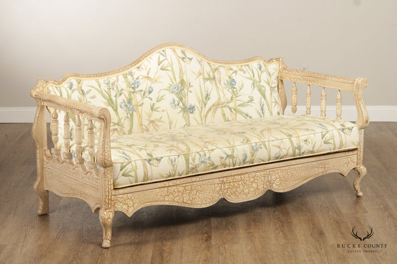 Robb And Stucky French Country Style Crackle Painted Wood Frame Sofa