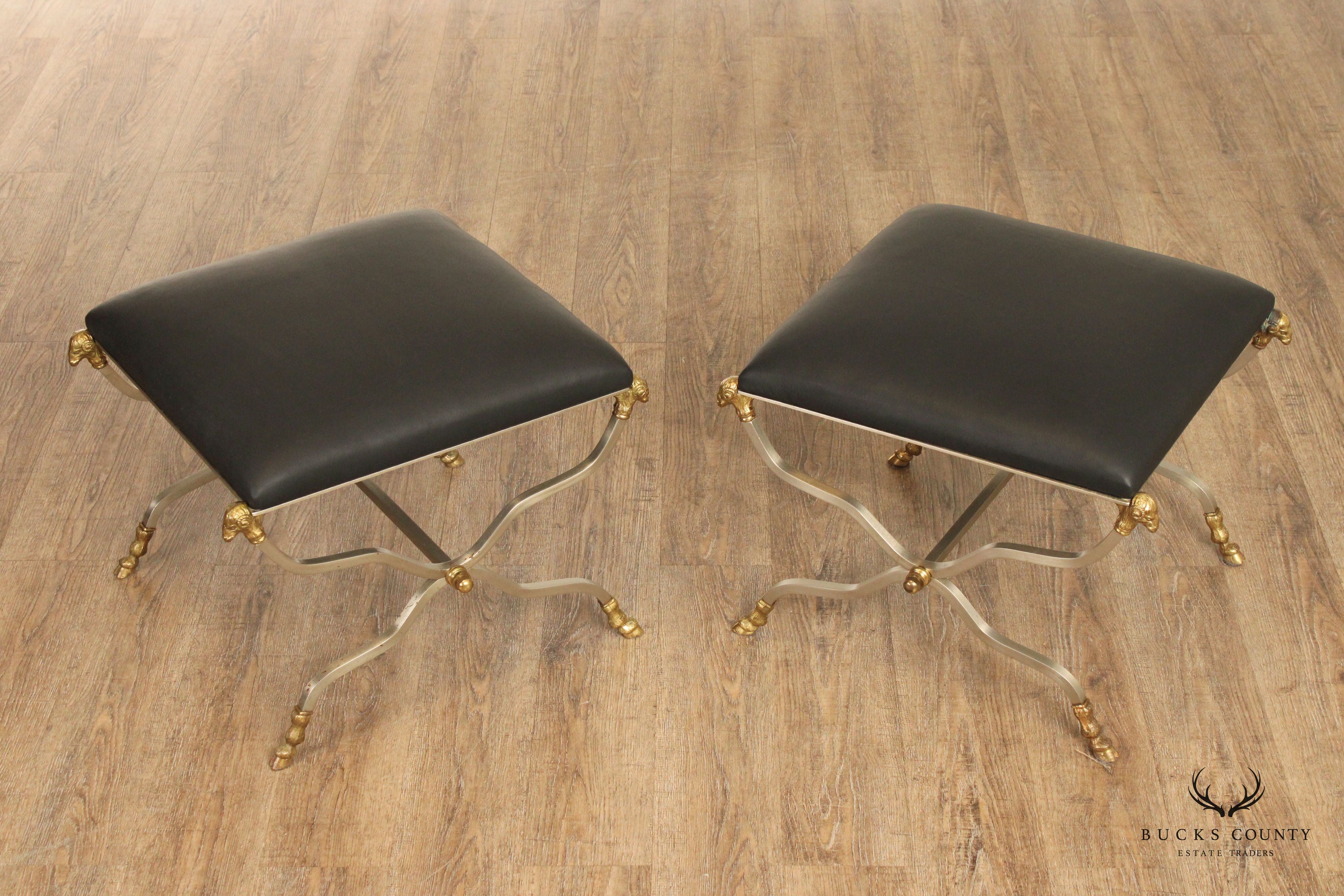 Maison Jansen Attributed Directoire Style Pair of Ram's Head Stools