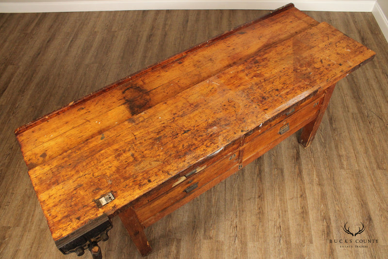 Large Antique Industrial Wood Workbench