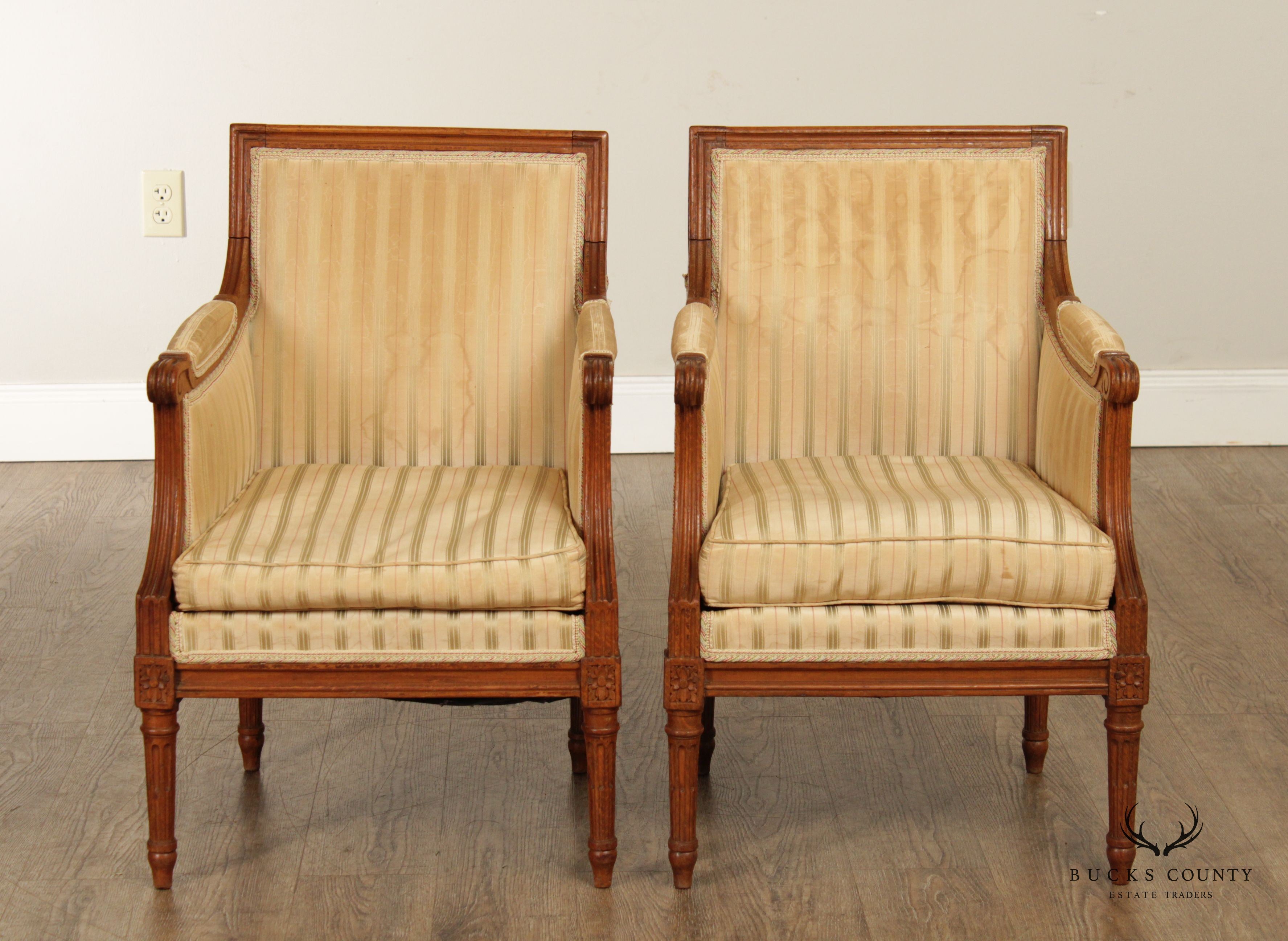 Antique French Louis XVI Style Pair of Childs Bergere Armchairs