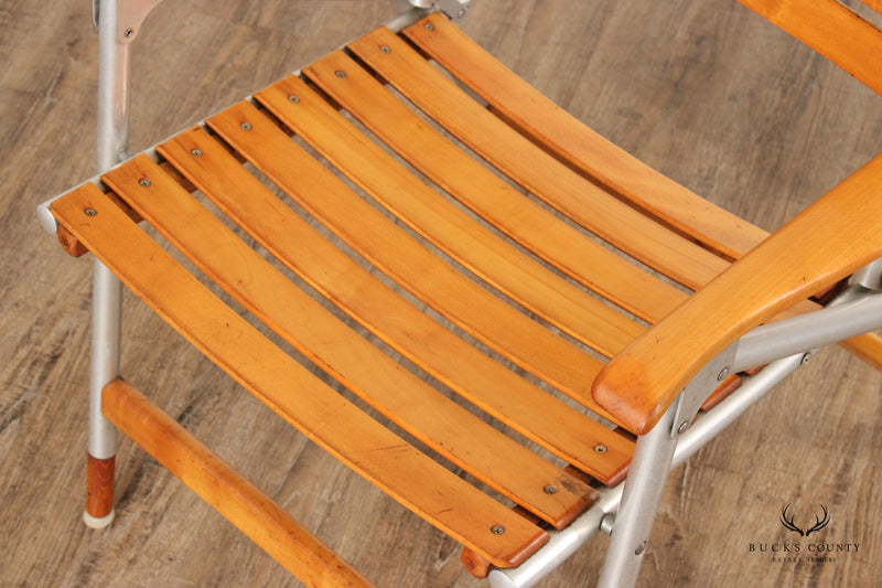 Mid Century Modern Style Pair Wooden Folding Deck Chairs