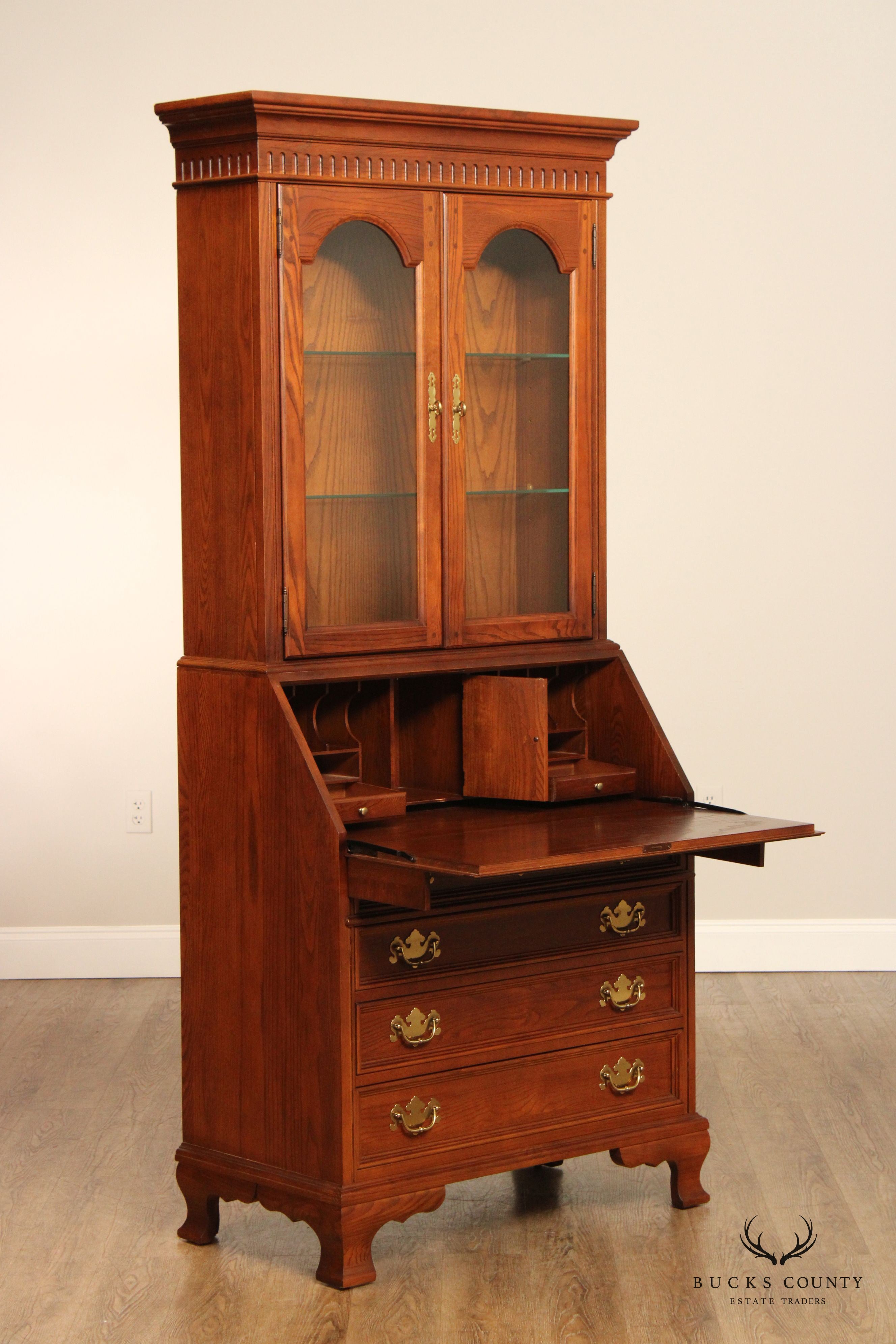 Jasper Cabinet Chippendale Style Carved Oak Secretary Desk